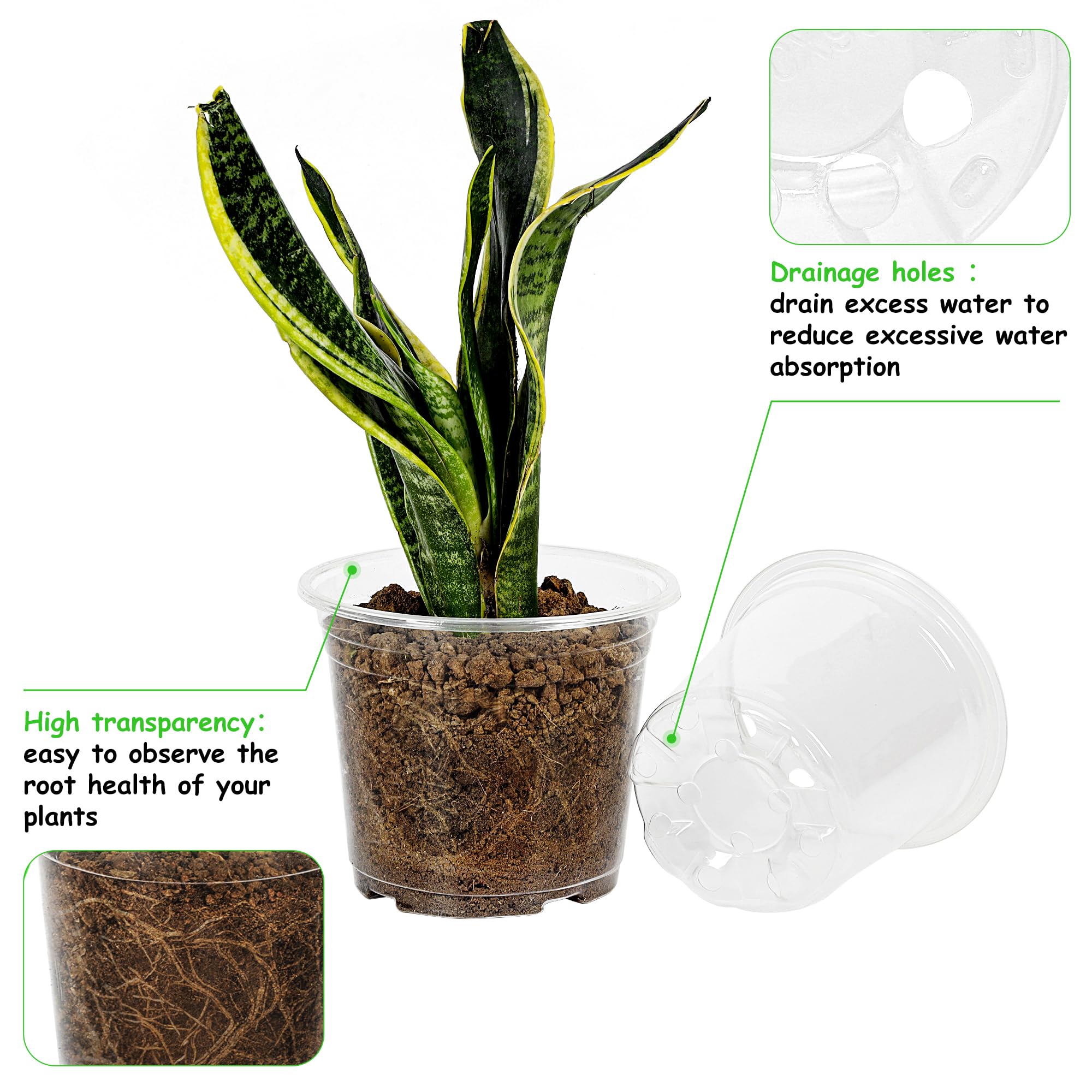 JNYONG 5 inch clear nursery pot with drainage holes