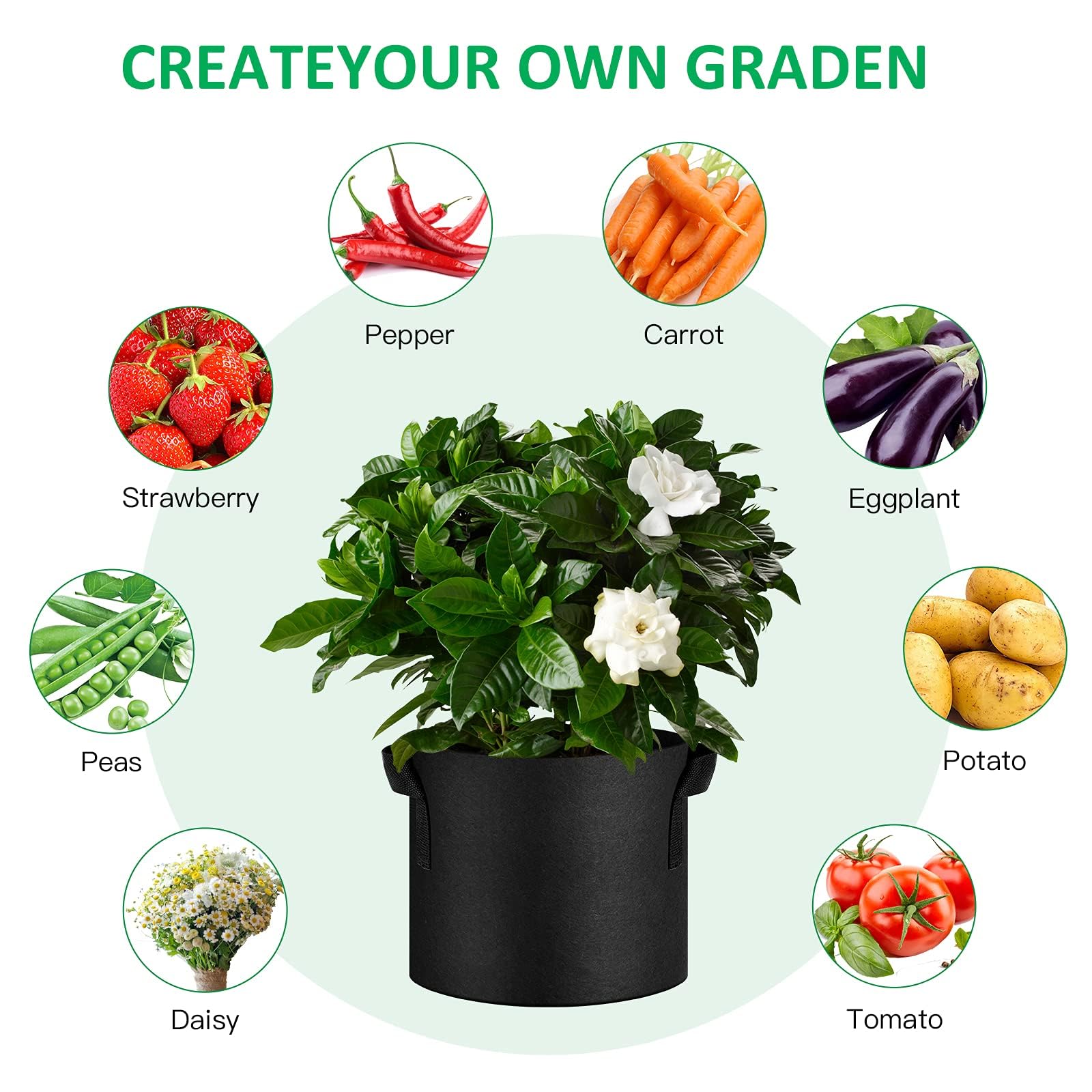 JNYONG grow bags in a garden bed with plants