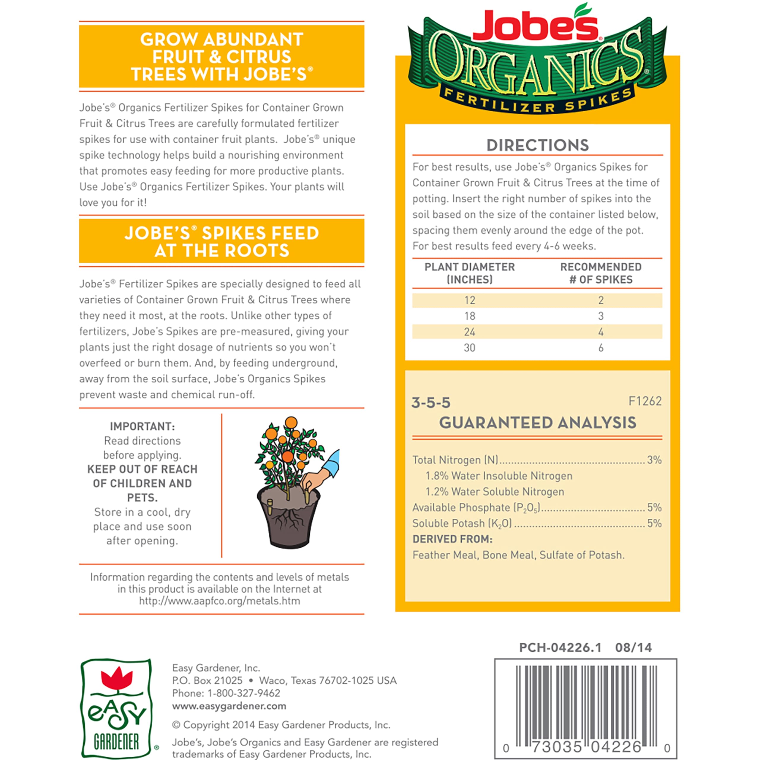 Jobe's Organics Fertilizer Spikes in resealable pouch on garden table