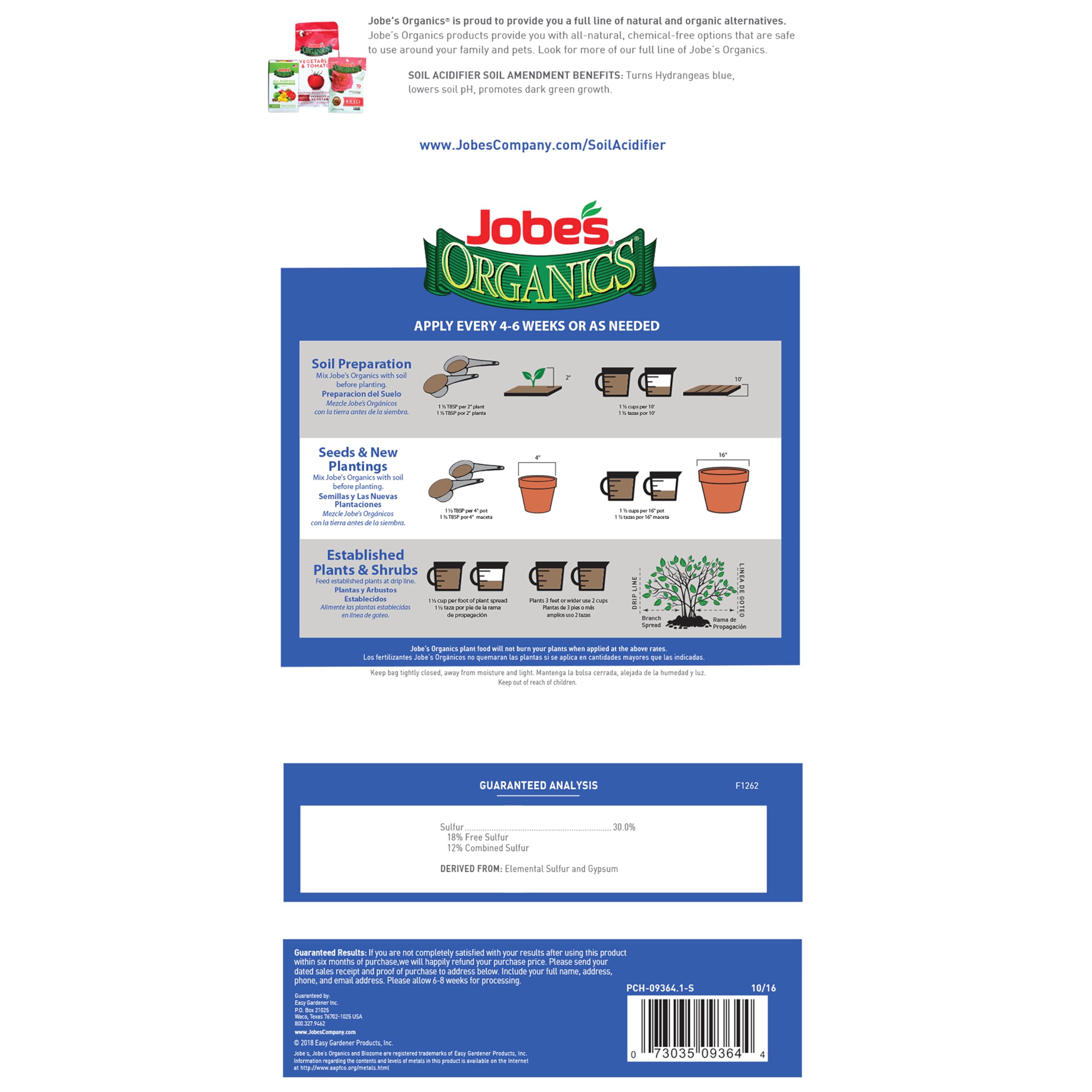 Jobe's Organics soil acidifier in a garden setting