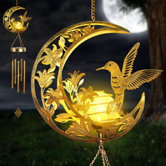JOBOSI Hummingbird Solar Wind Chime featuring moon design front view