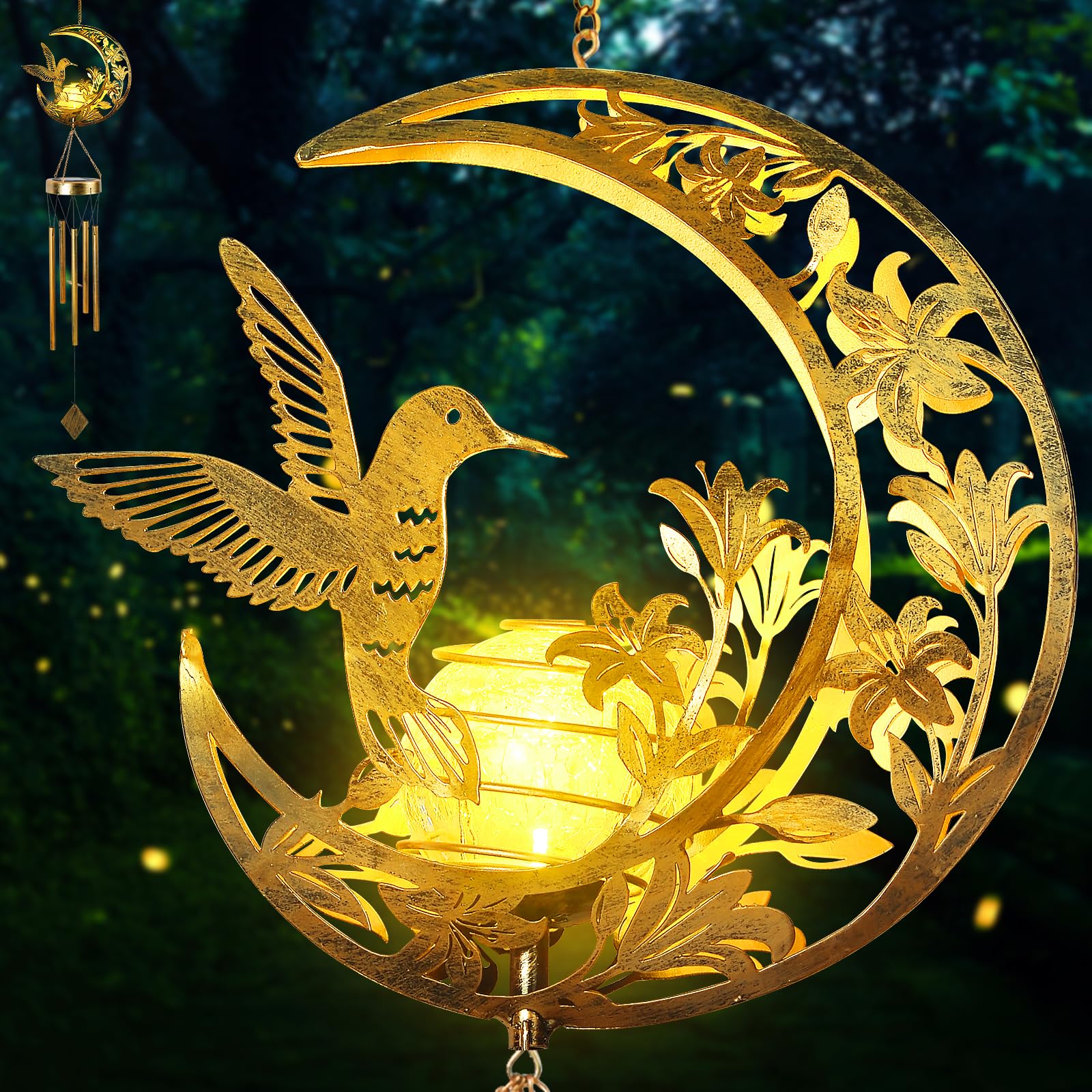 JOBOSI Hummingbird Wind Chime displayed outdoors