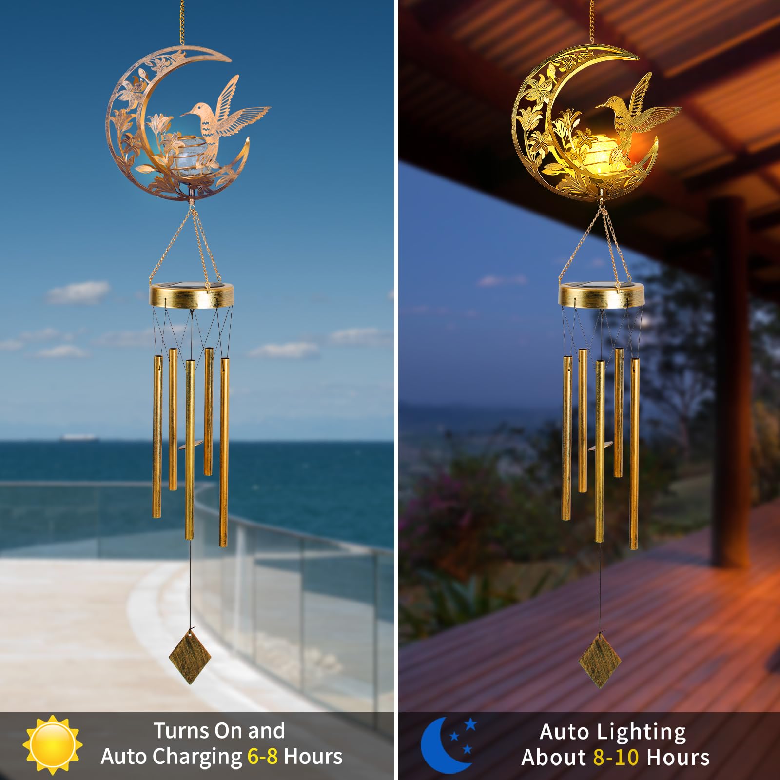 JOBOSI Hummingbird Wind Chime hanging in a garden