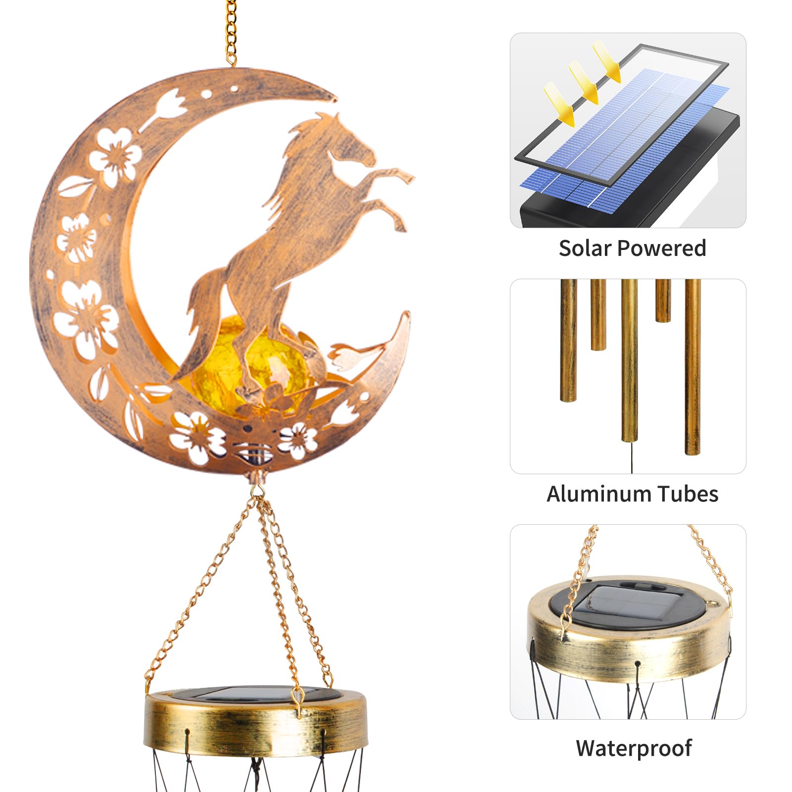 JOBOSI Moon Horse Wind Chime in a cozy indoor setting