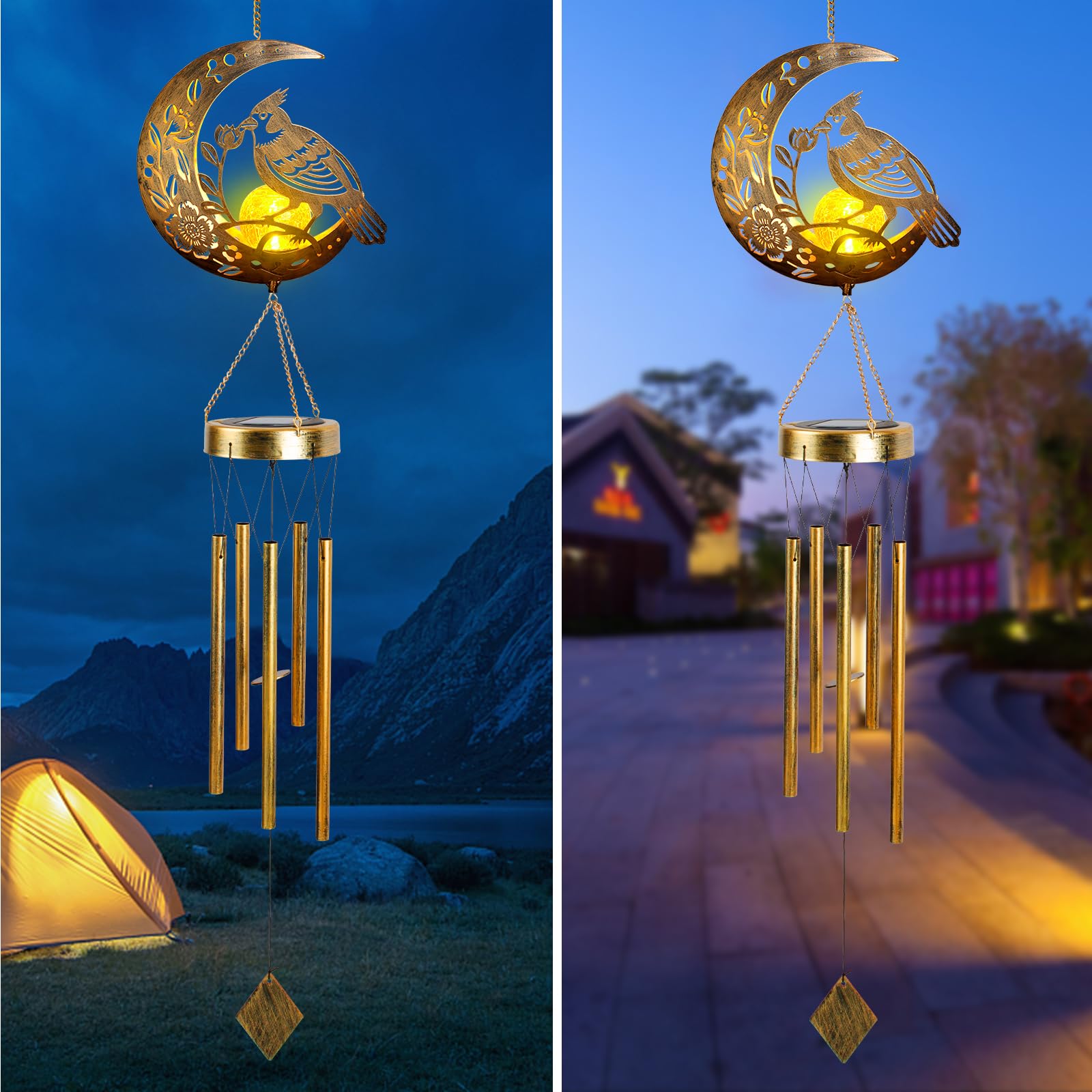 JOBOSI Solar Cardinal Wind Chime detailed view of metal structure