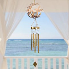 JOBOSI Wind Chime glowing at night, illuminating the garden