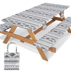Jobunai Picnic Table Cover Set front view with black and white stripes