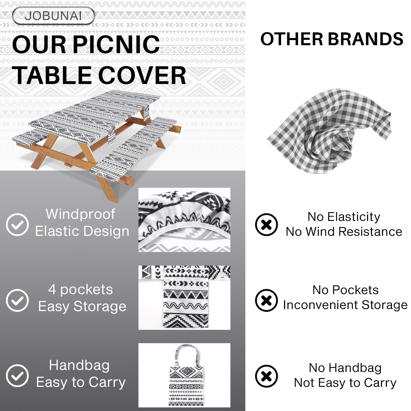 Jobunai Picnic Table Cover Set in carrying bag for easy transport