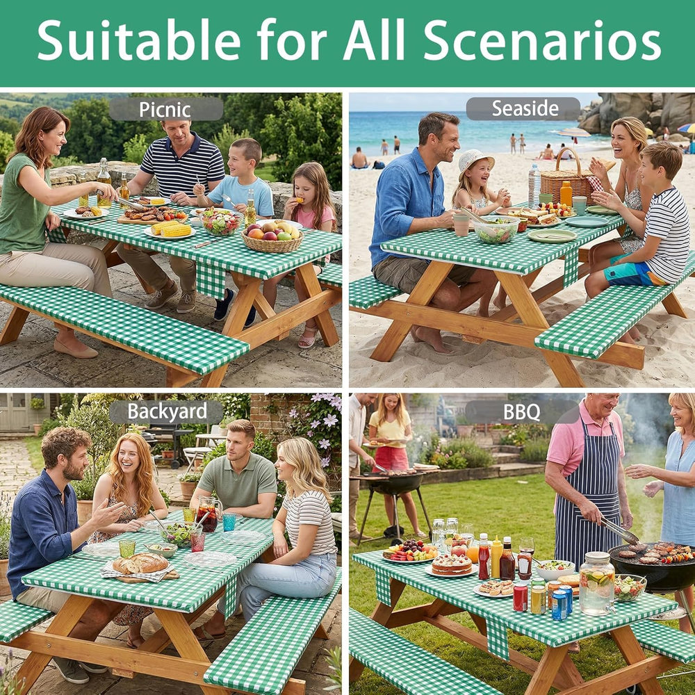 Jobunai Picnic Table Cover Set with pockets displaying stored items