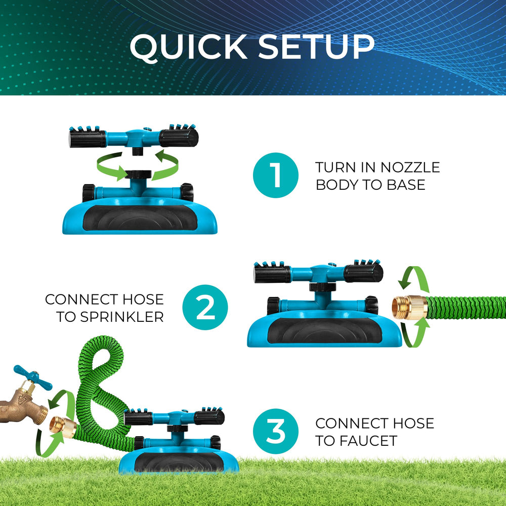 Joeys Garden Rotating Lawn Sprinkler setup with a garden hose