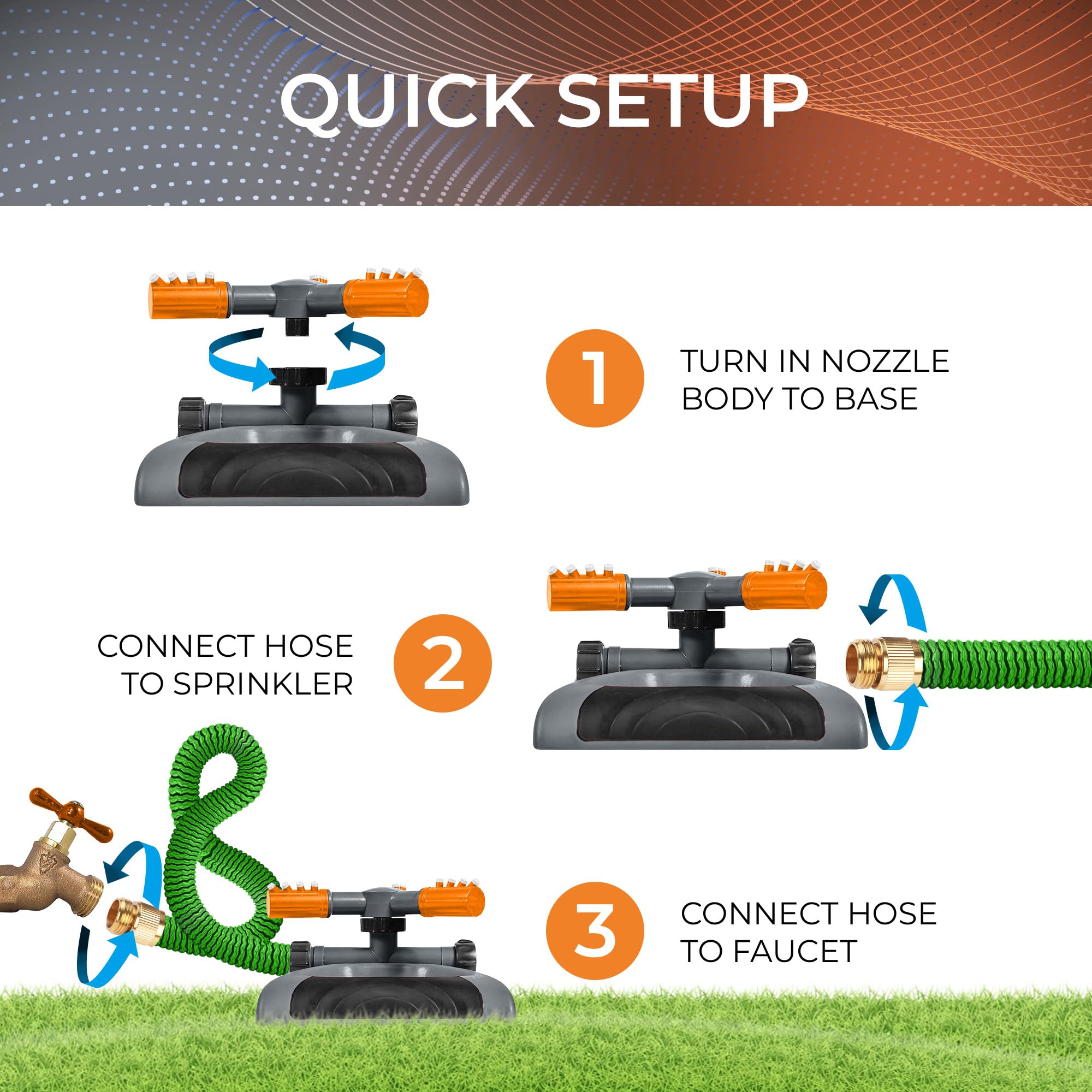 Joeys Garden Rotating Lawn Sprinkler with hose attachment