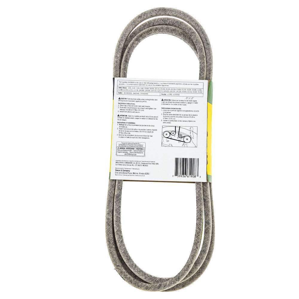 John Deere Flat Belt GX20072 side view with dimensions