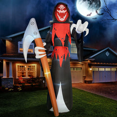 Joiedomi 12 ft Halloween inflatable grim reaper front view with LED lights