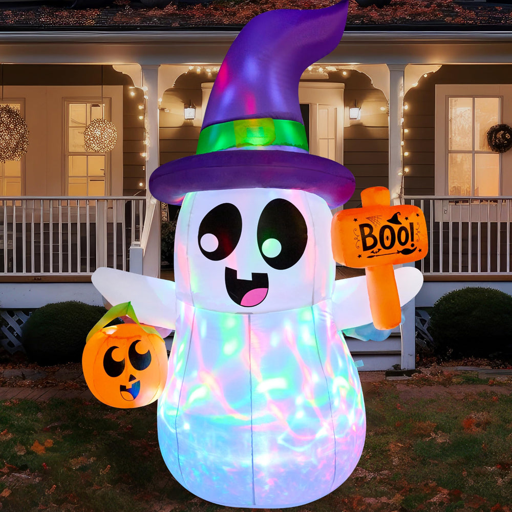 Joiedomi 5 FT Halloween inflatable ghost with pumpkin and witch hat