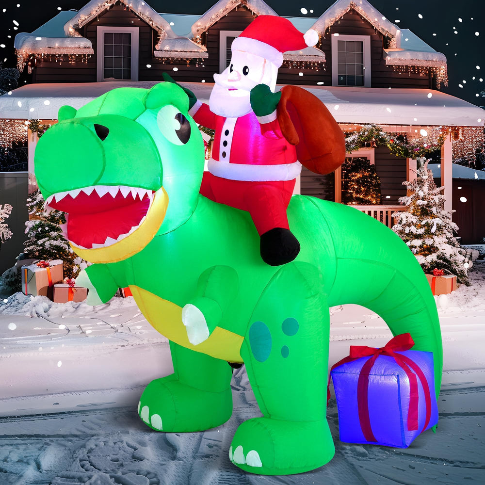 Joiedomi 6 FT Christmas inflatable dinosaur with Santa detail