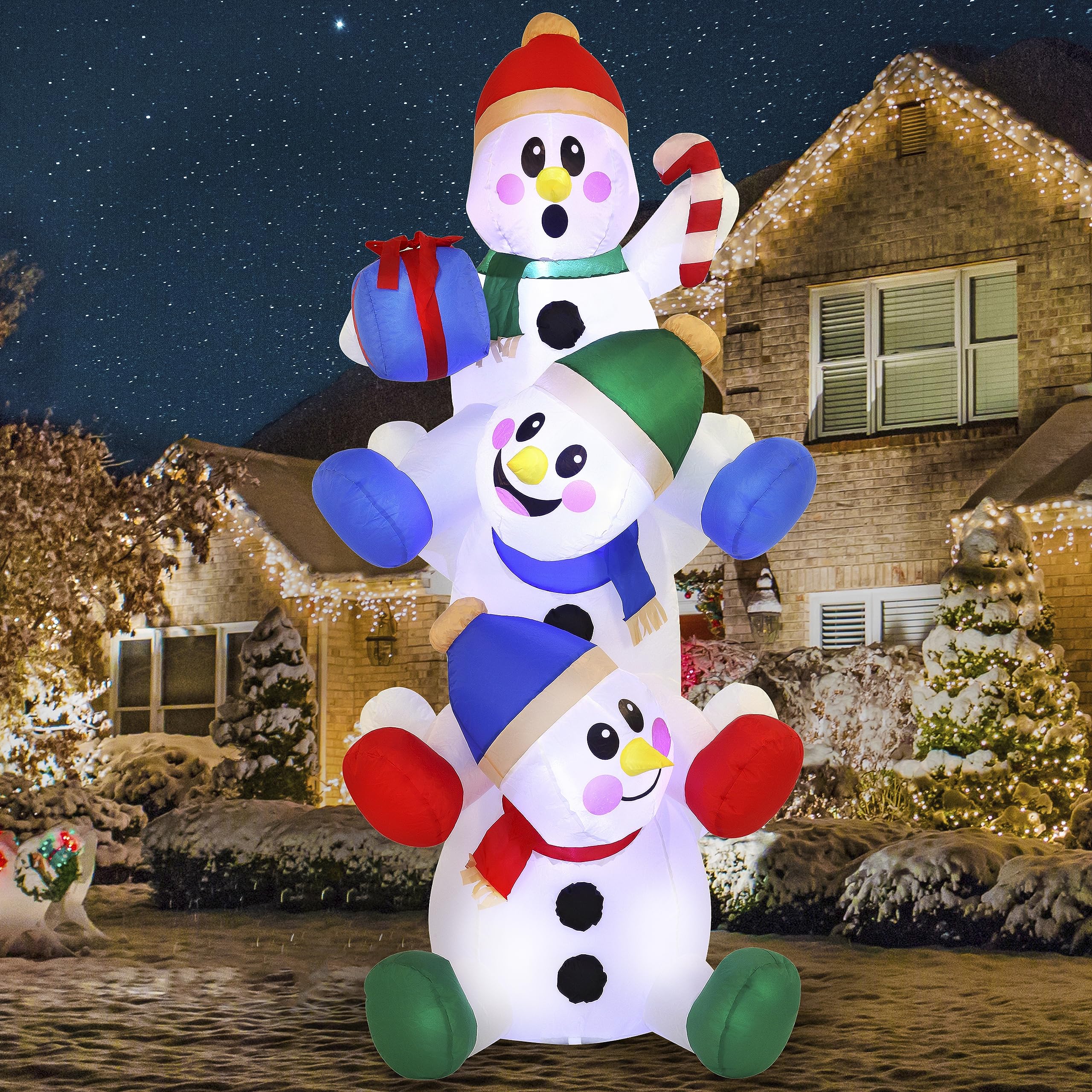 Joiedomi 6 FT Christmas Inflatable Snowman front view with built-in LED lights