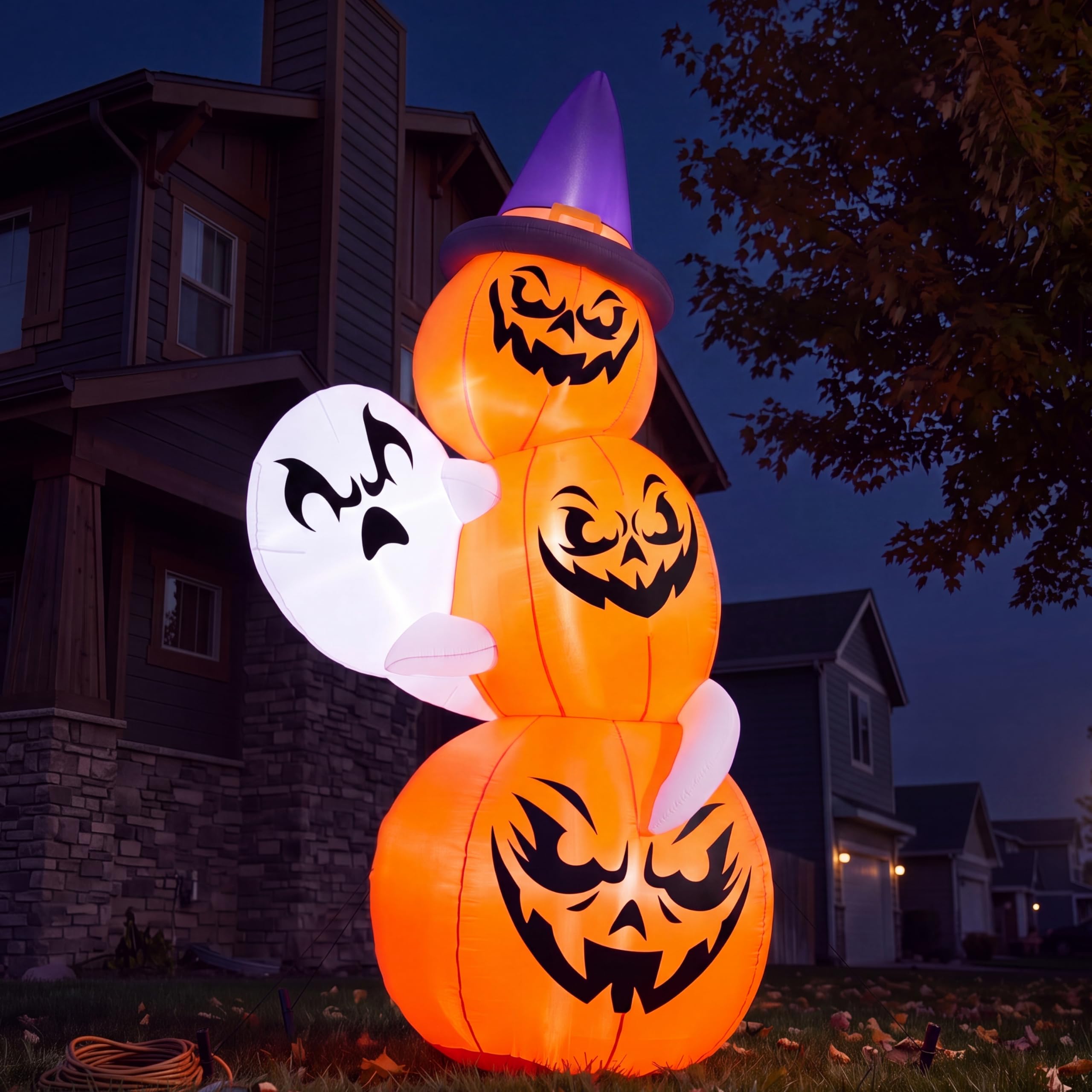 Joiedomi 6 FT Halloween inflatable ghost and pumpkins front view
