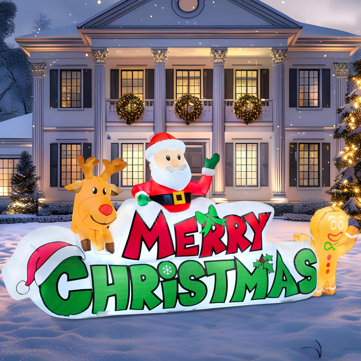 Joiedomi 9.5 FT Christmas Inflatable Merry Christmas Sign featuring Santa and reindeer