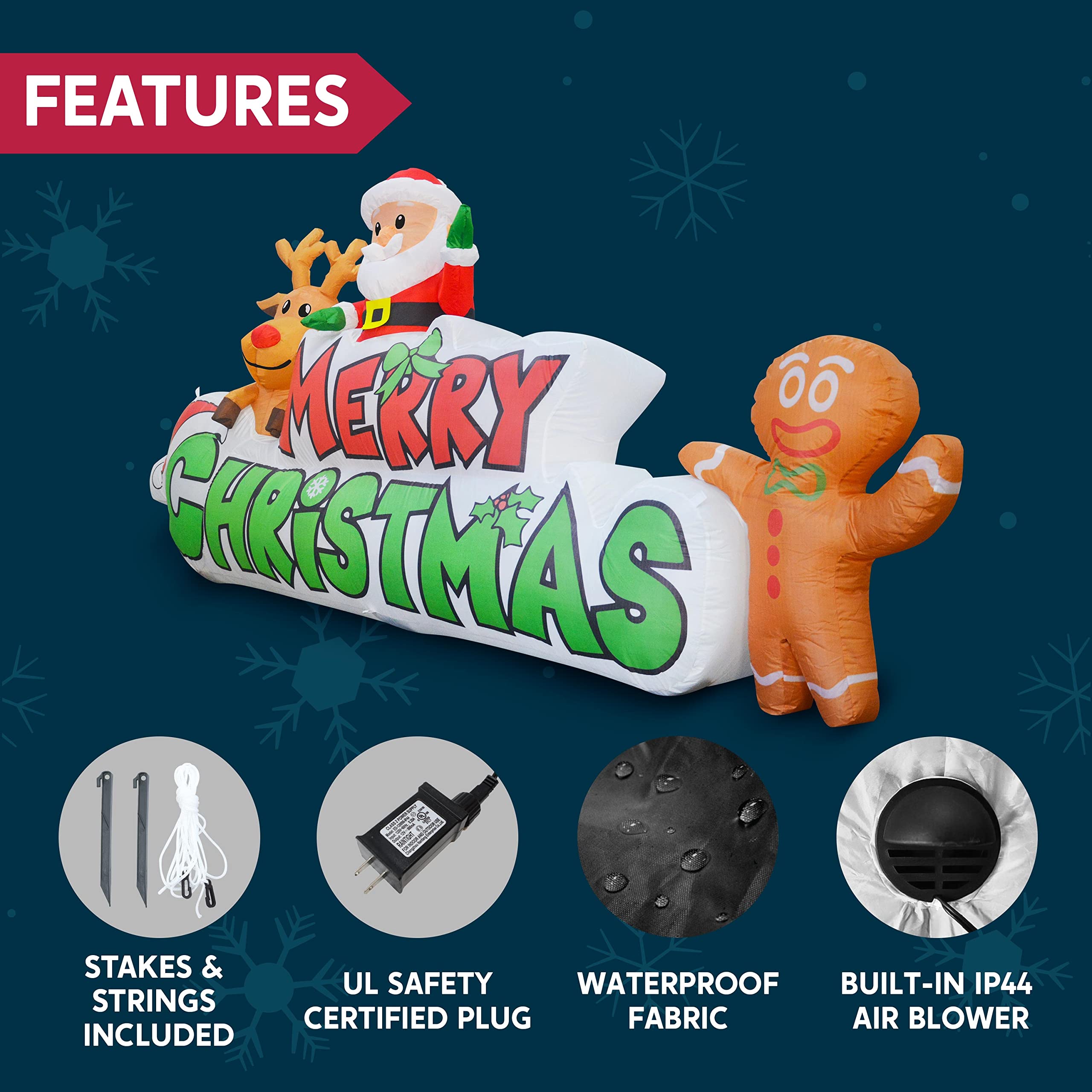 Joiedomi 9.5 FT inflatable Merry Christmas sign lit up at night