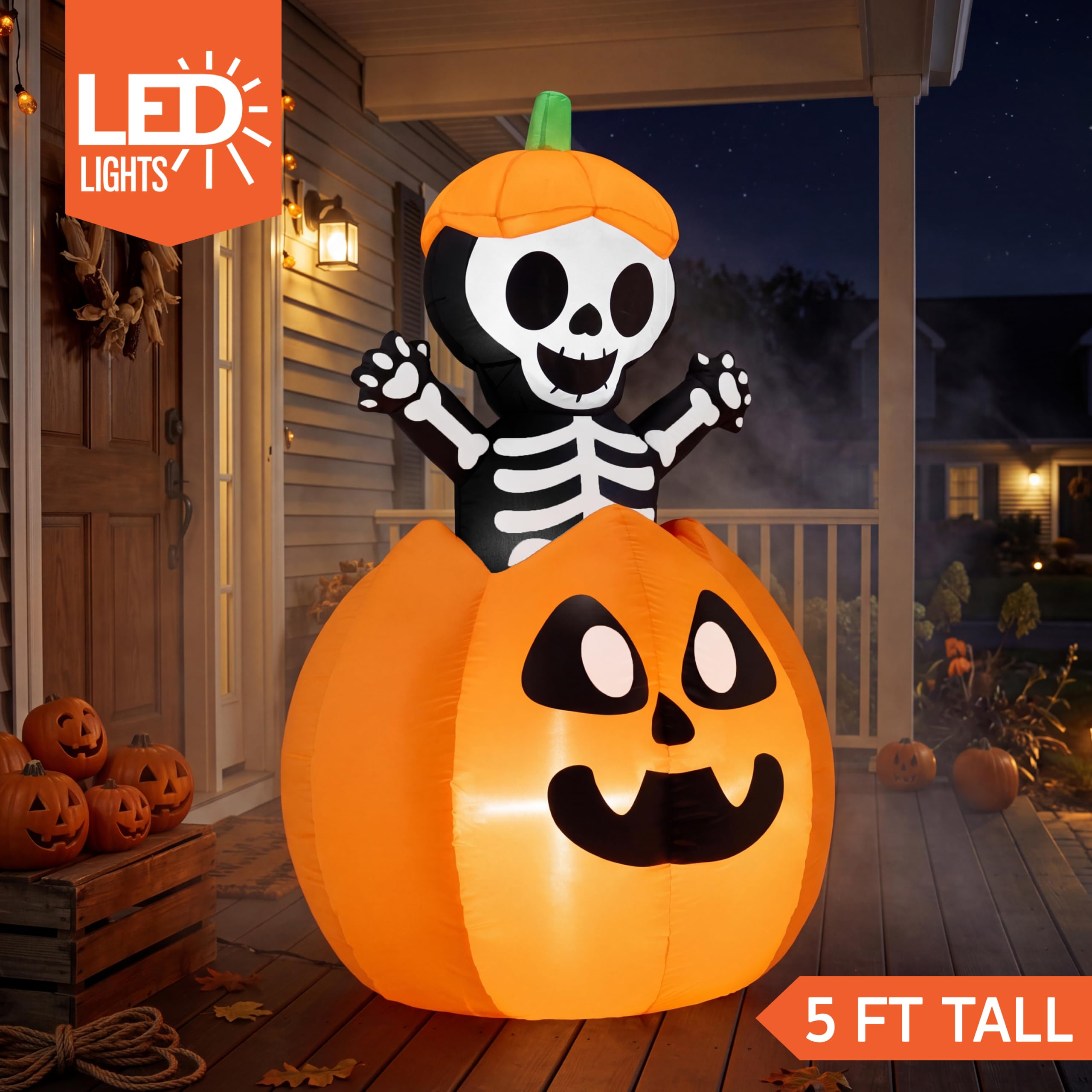 Joiedomi animated skeleton with pumpkin hat rising inside grinning pumpkin