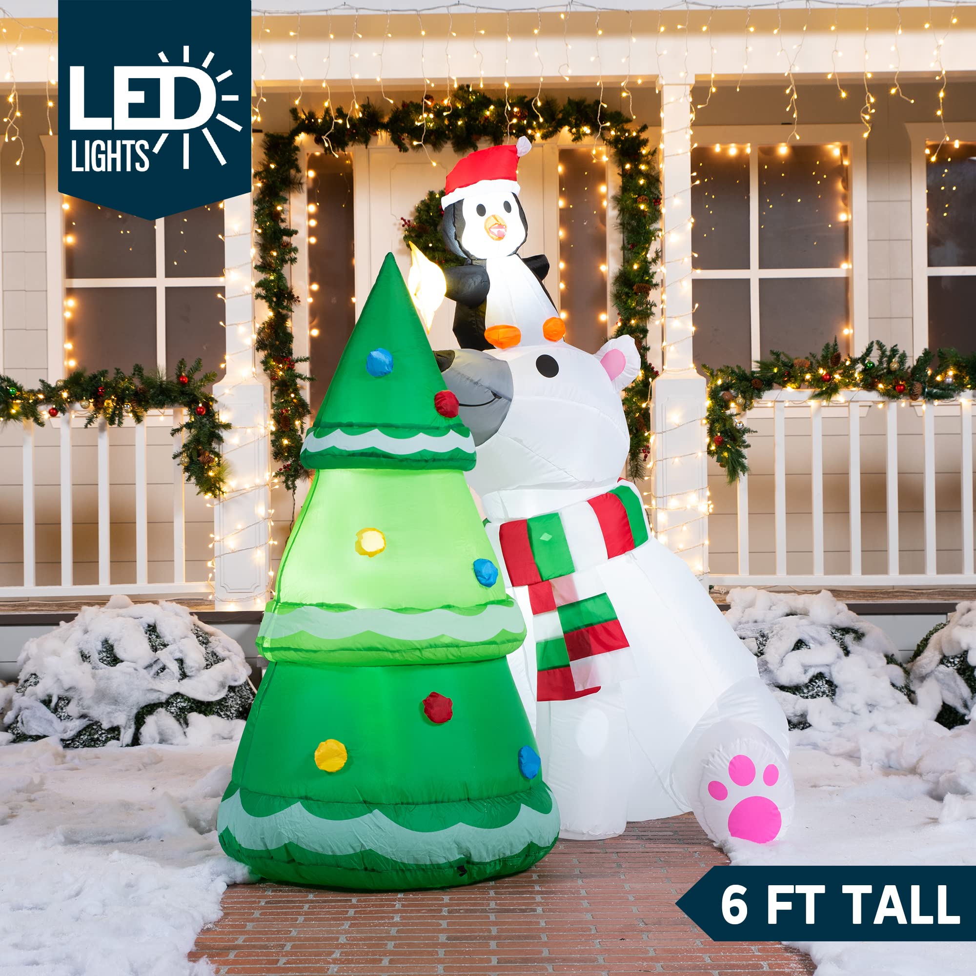 Joiedomi Christmas Polar Bear Inflatable showing built-in LED lights