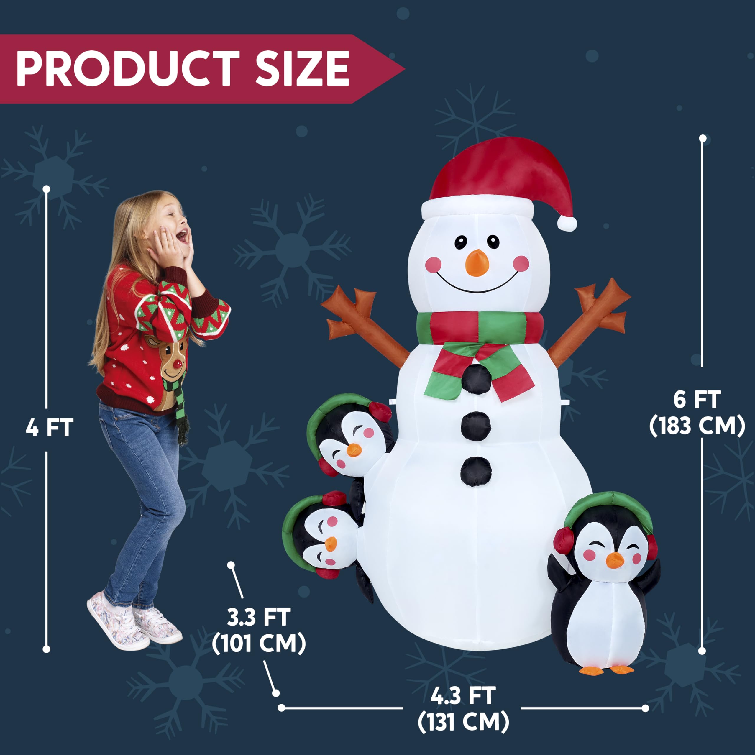 Joiedomi Christmas snowman inflatable during night with lights on