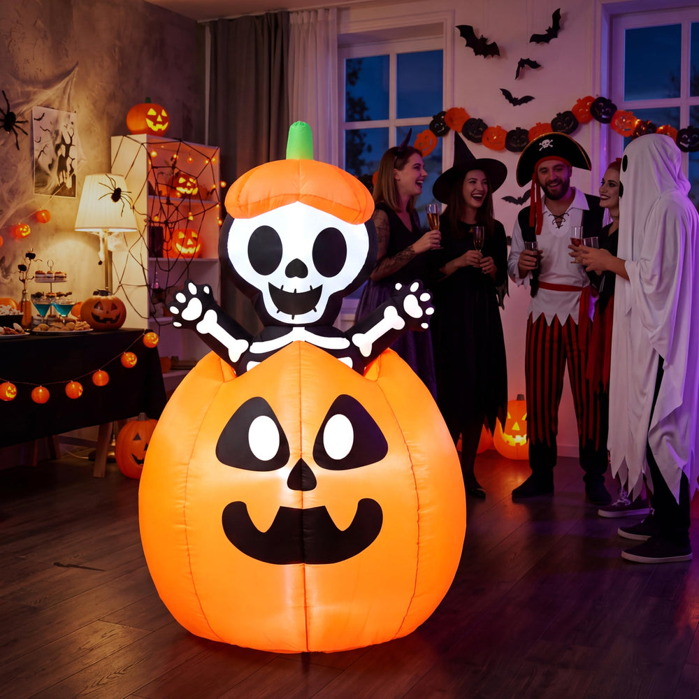 Joiedomi Halloween animated inflatable with family enjoying outdoor party