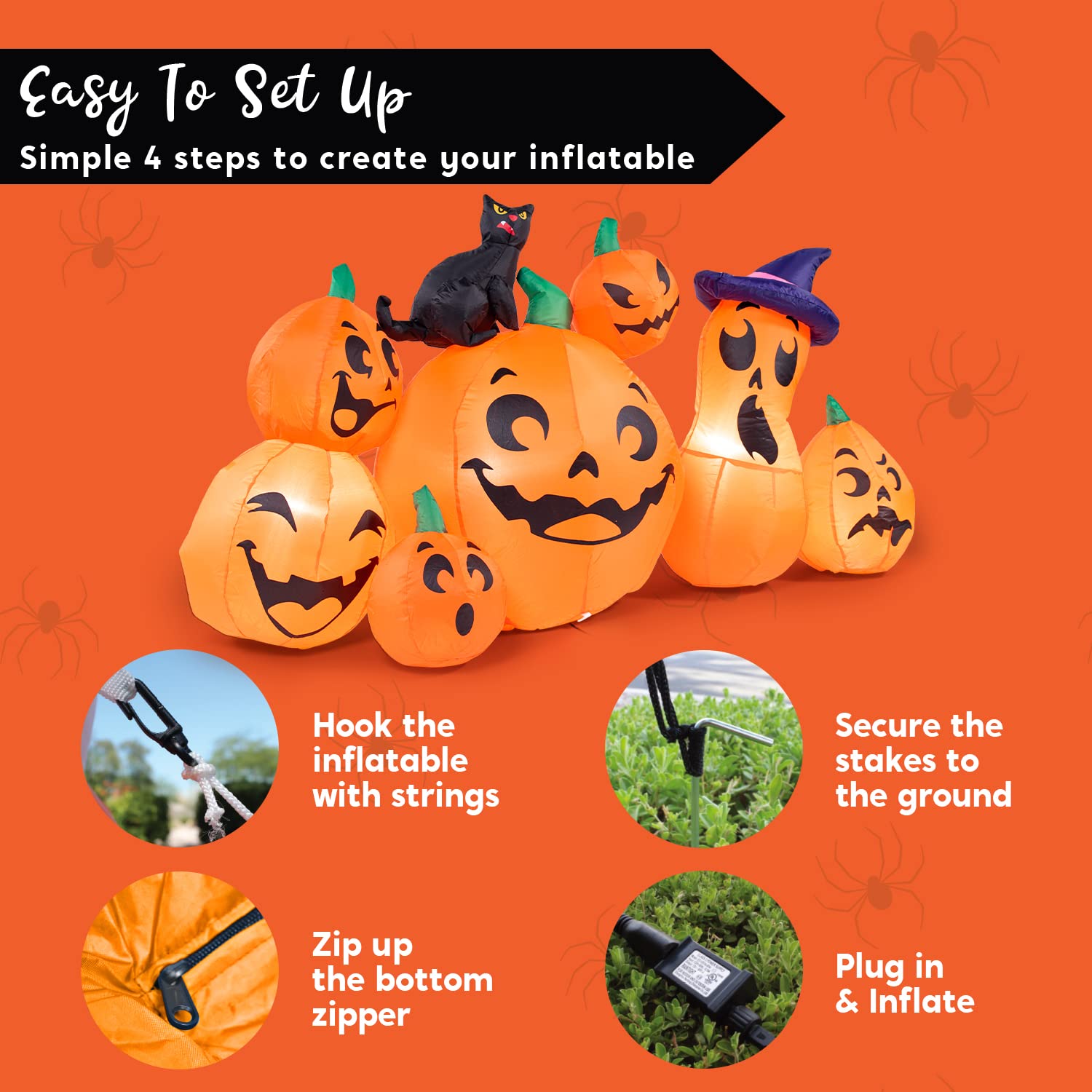 Joiedomi Halloween inflatable cat next to pumpkins