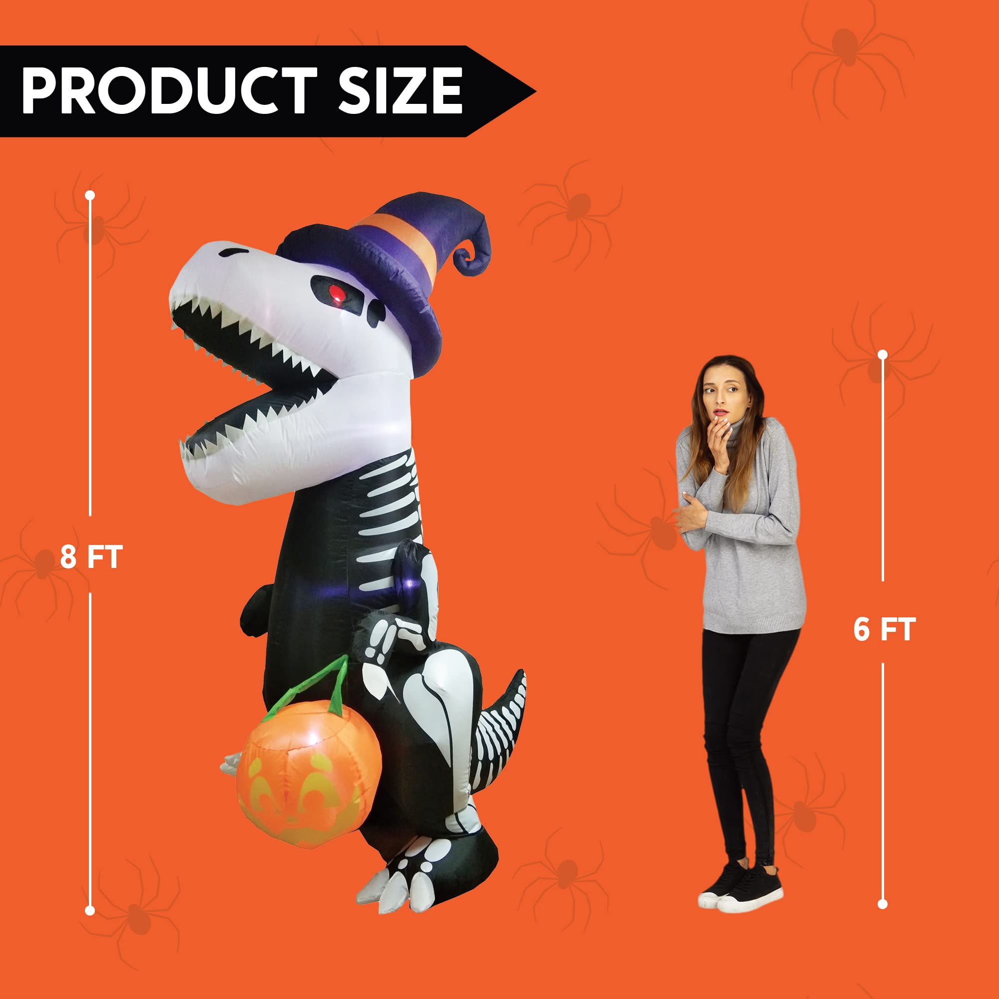 Joiedomi Halloween inflatable dinosaur with ground stakes and ropes