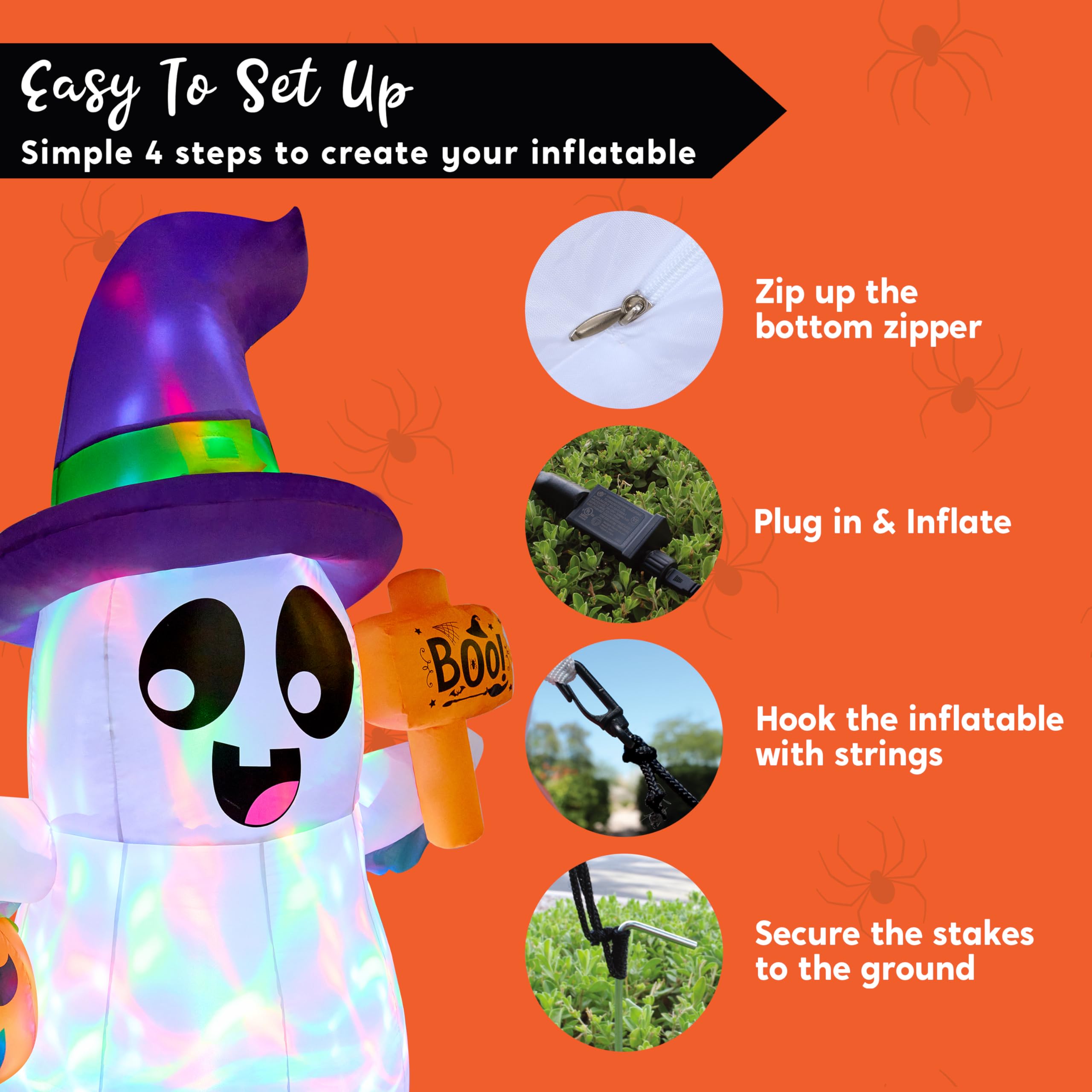 Joiedomi Halloween inflatable ghost with pumpkin basket detail