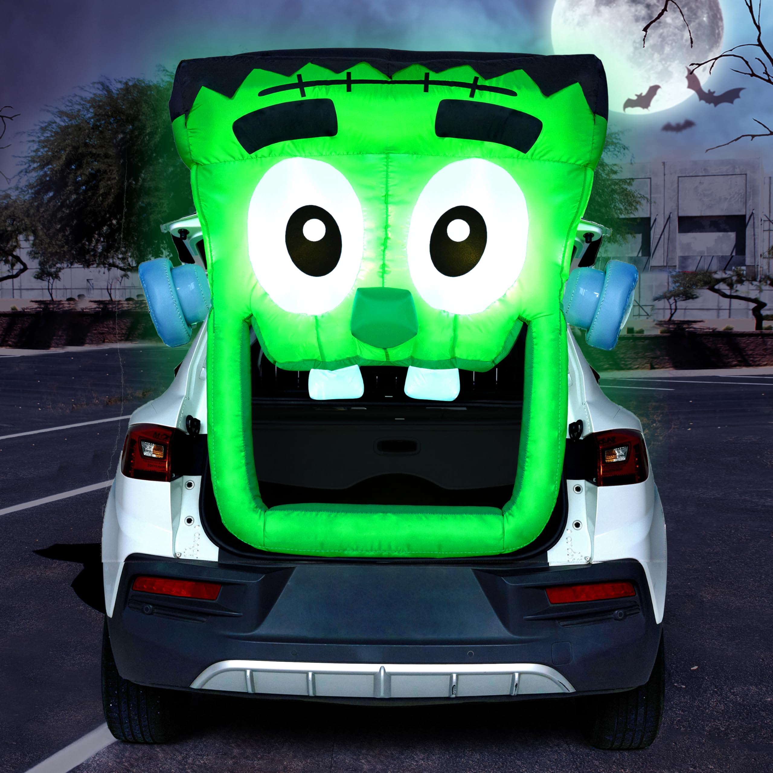 Joiedomi Halloween Inflatable Green Zombie front view with LED lights