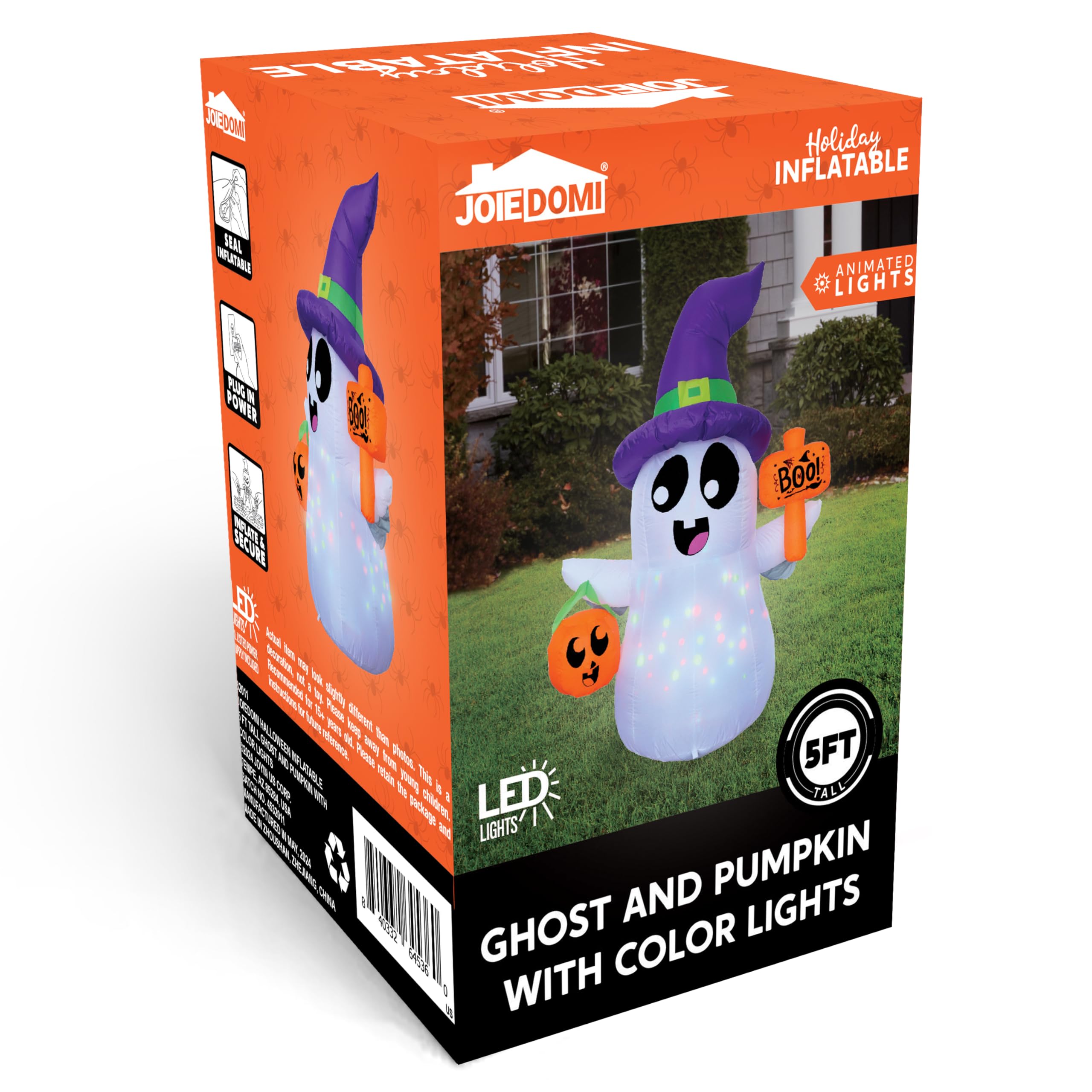Joiedomi inflatable ghost with rotating lights in a festive yard setting