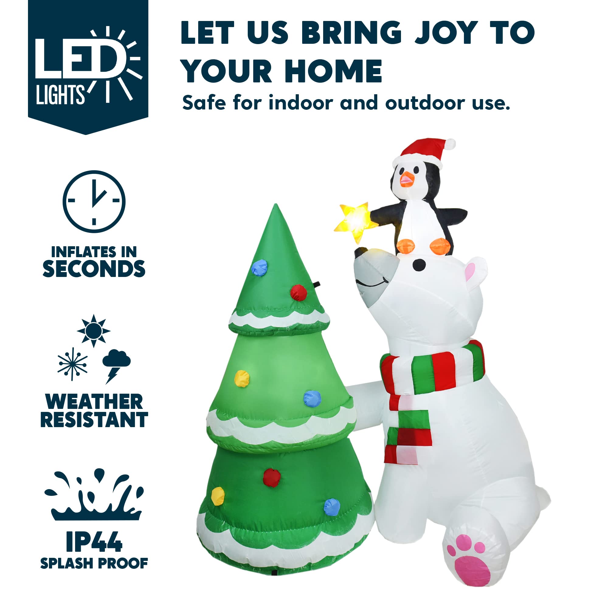 Joiedomi inflatable polar bear with penguin and Christmas tree