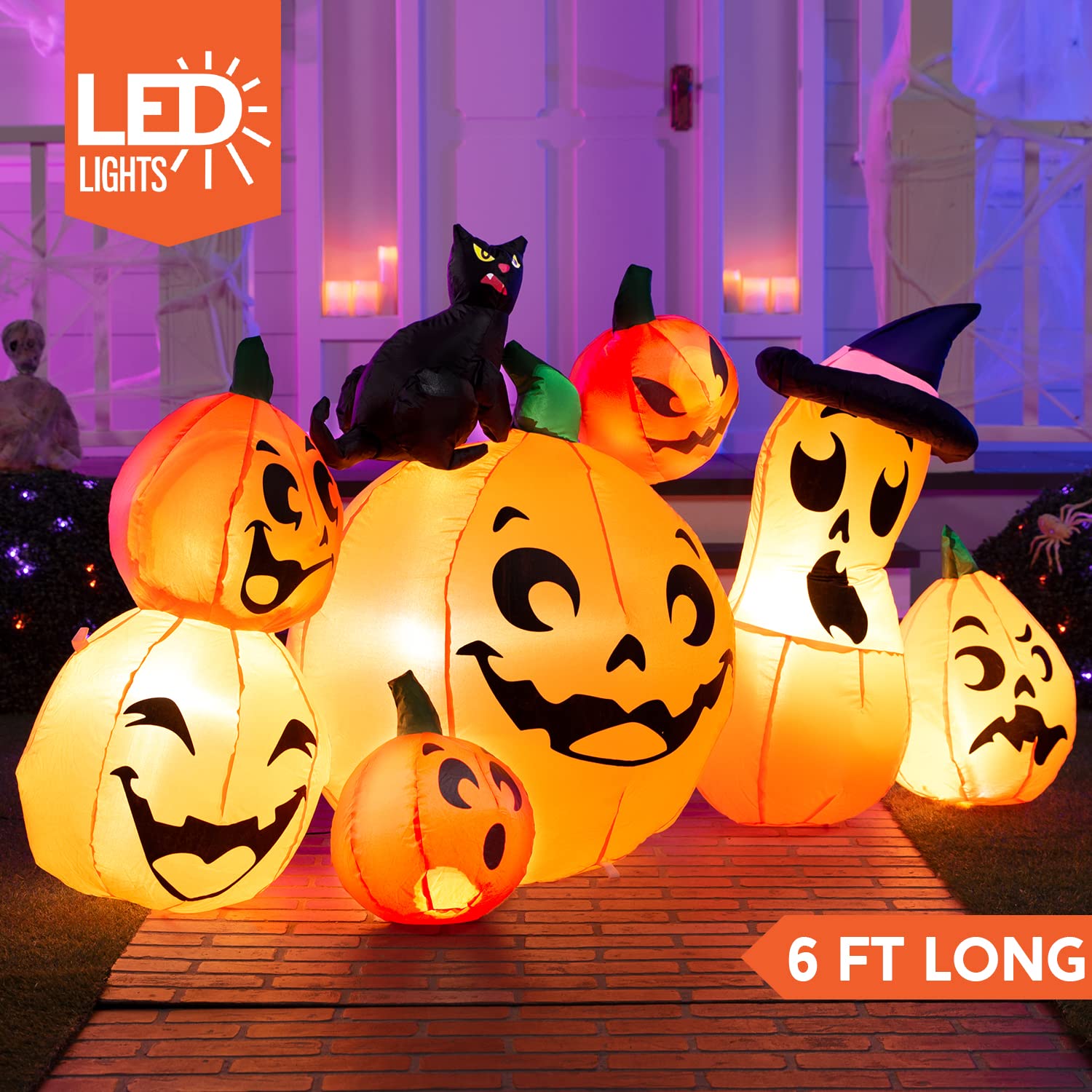 Joiedomi inflatable pumpkin set with built-in LED lights, side view
