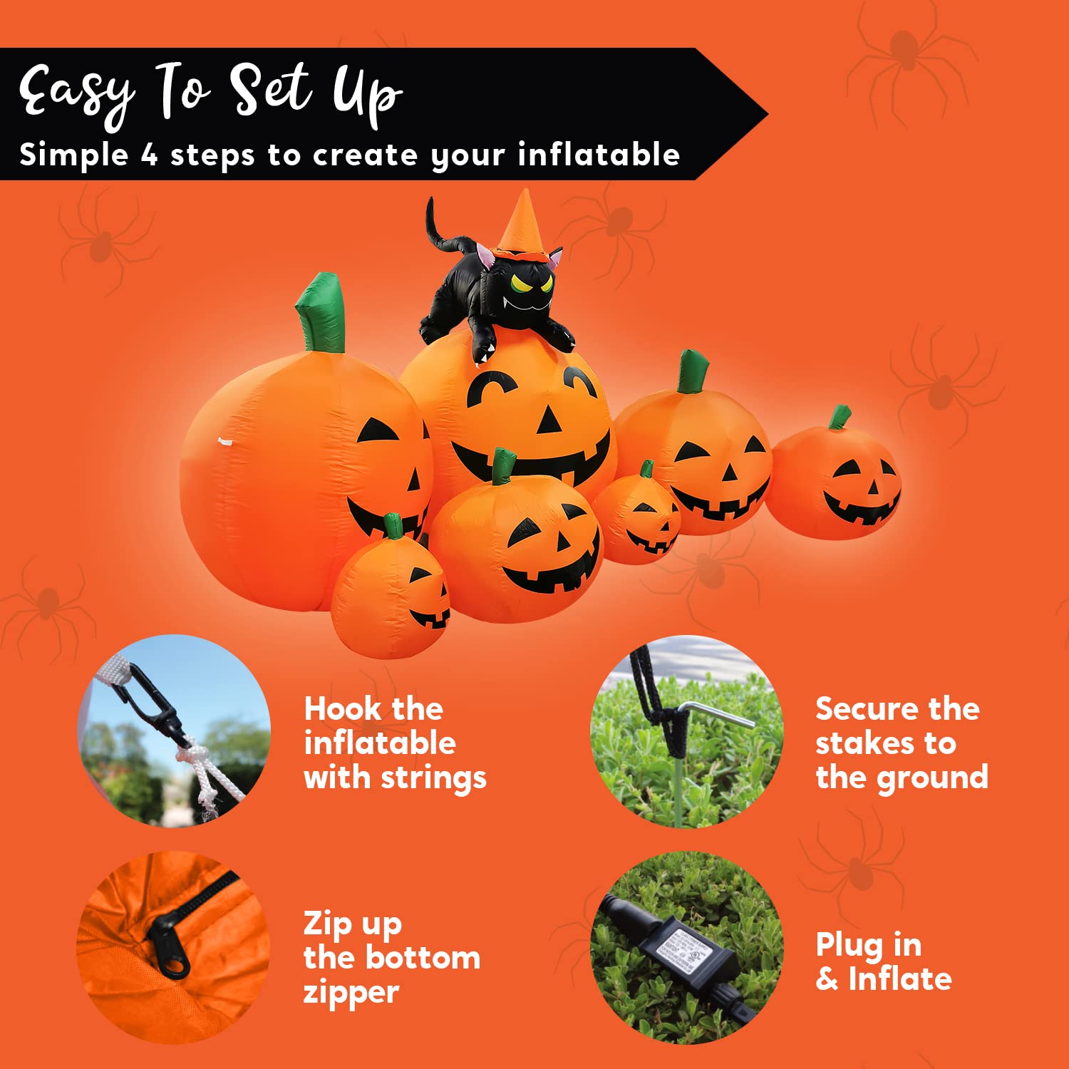 Joiedomi inflatable pumpkin with sandbags and stakes for stability
