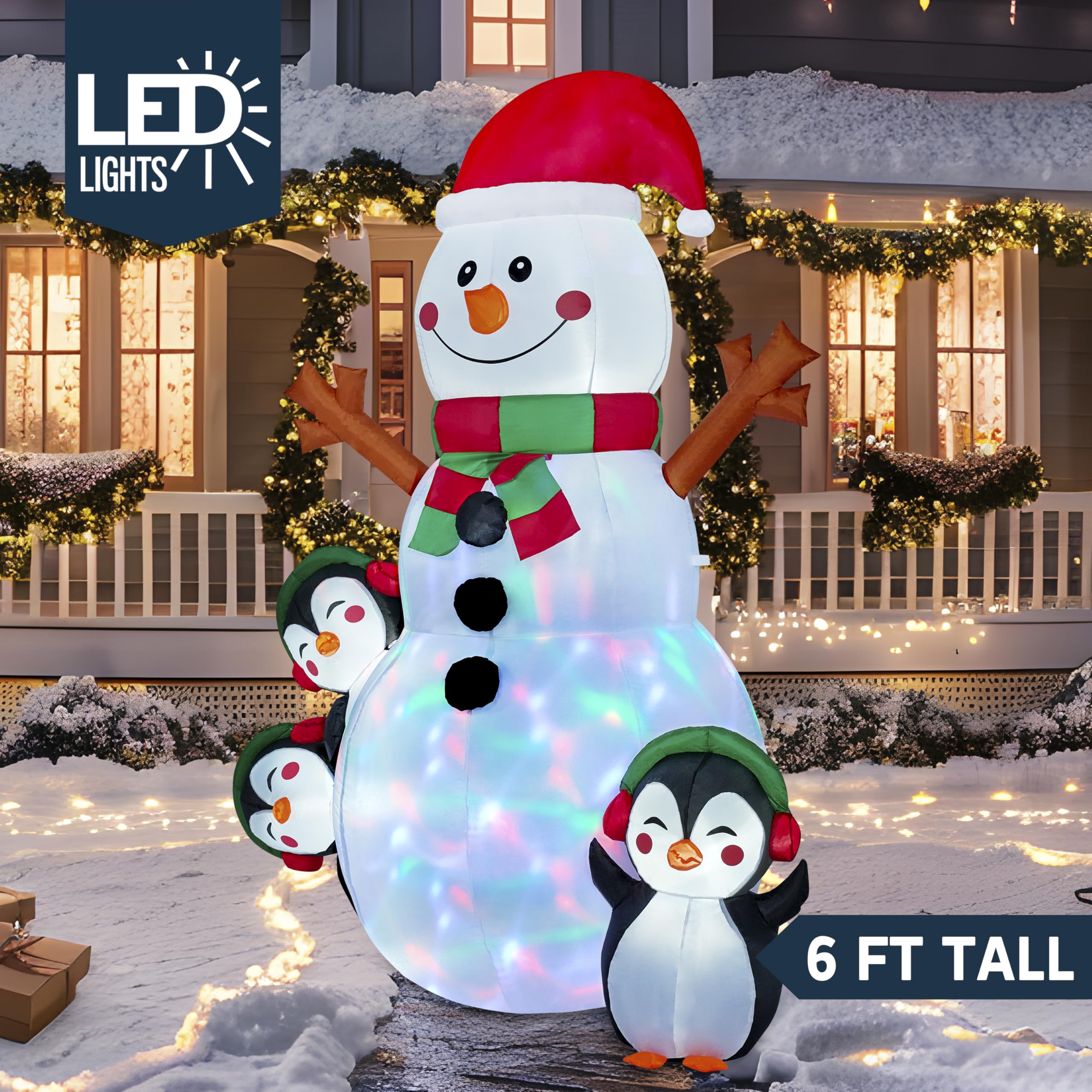 Joiedomi inflatable snowman in a garden setting