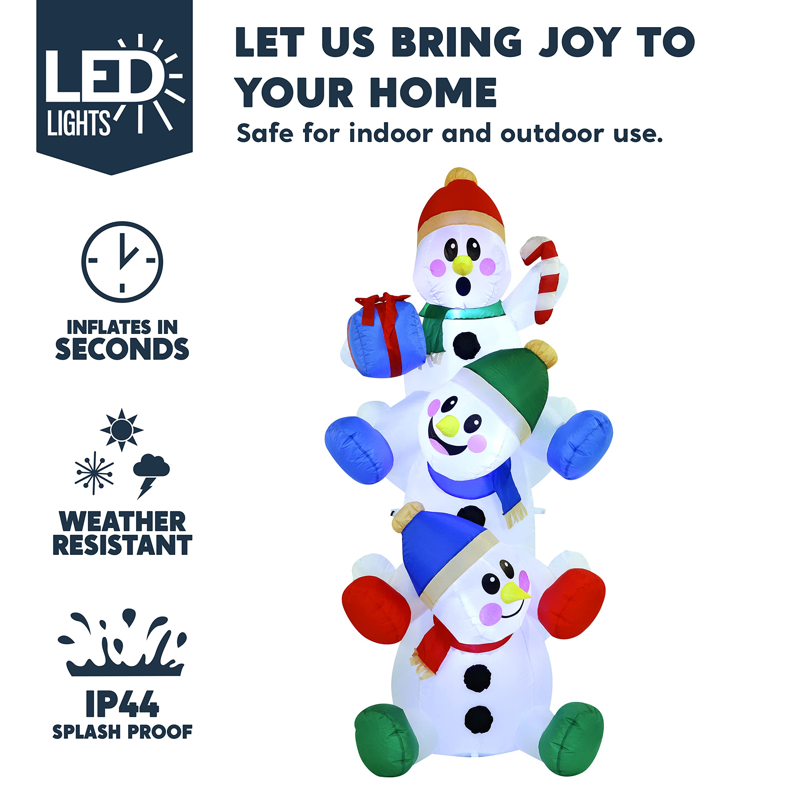 Joiedomi inflatable snowman setup in a garden with Christmas lights