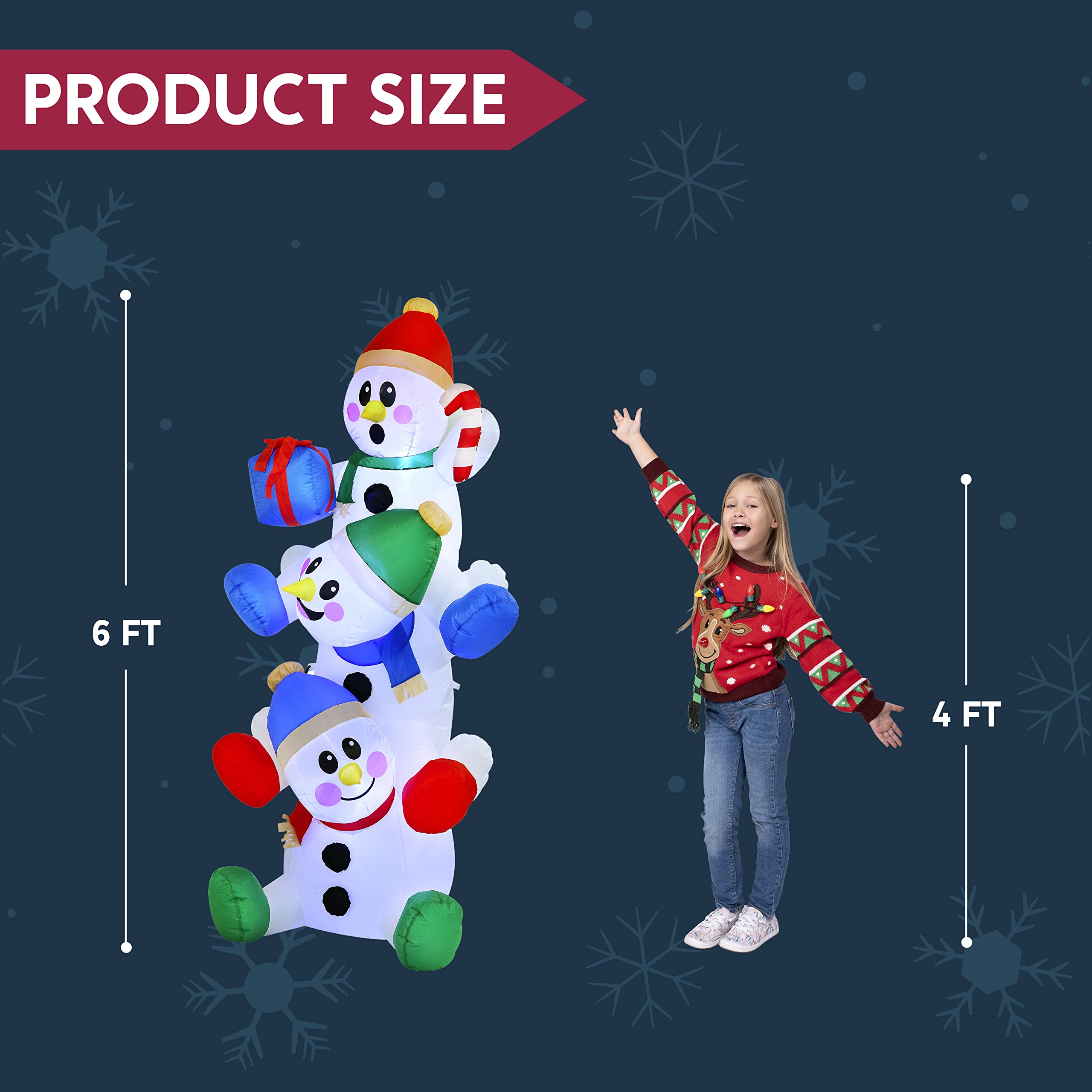Joiedomi inflatable snowman with bright LED lights at night