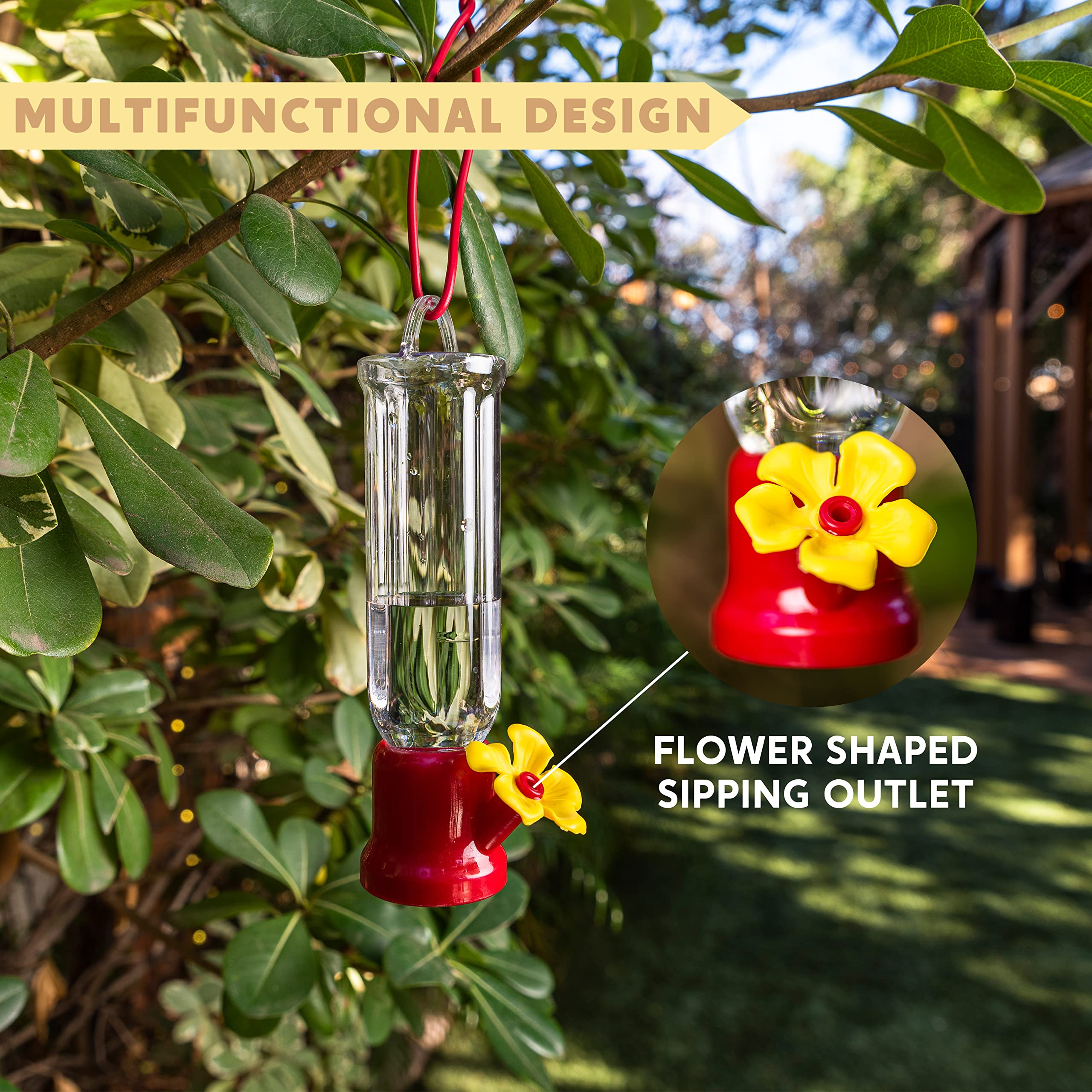 Joiedomi Mini Hummingbird Feeders set displayed in a garden