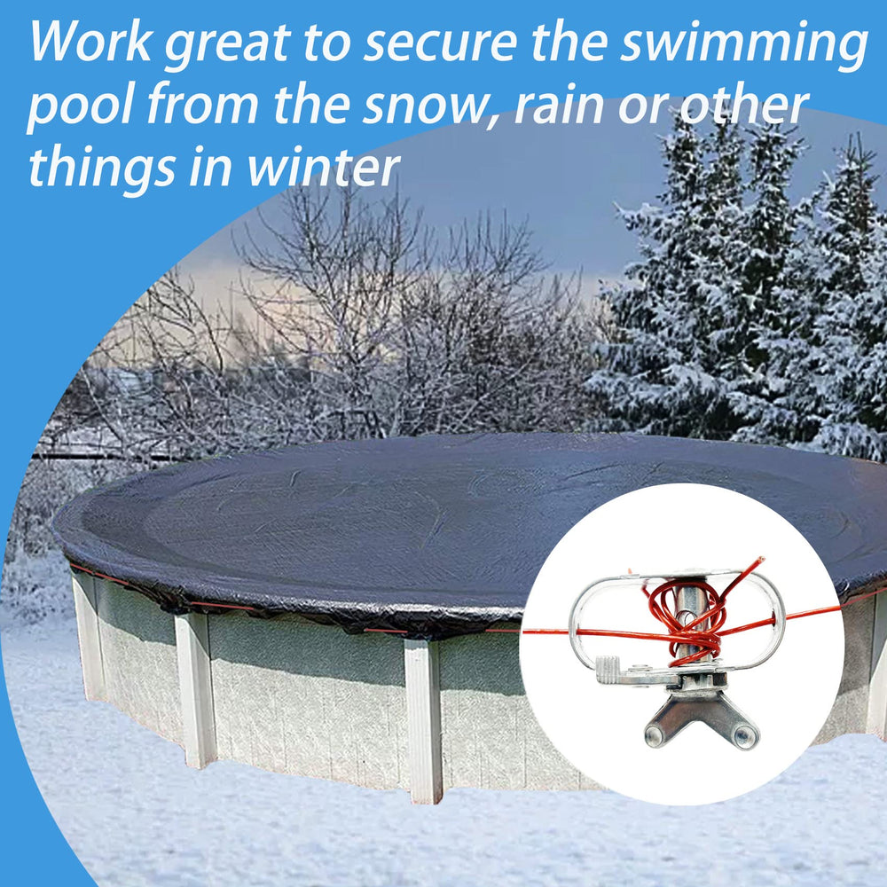 Joilery Pool Cover Winch and Cable secured on a pool cover