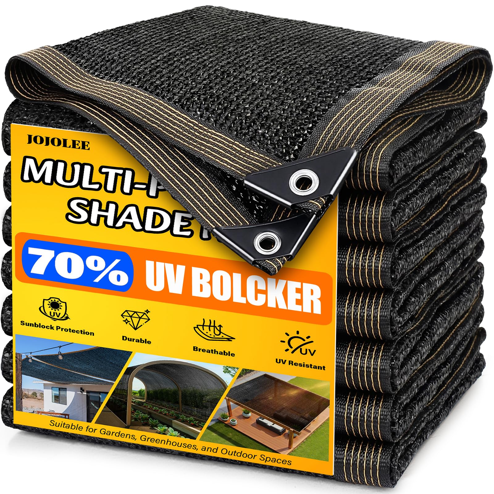 JOJOLEE 10x12FT Shade Cloth black mesh front view