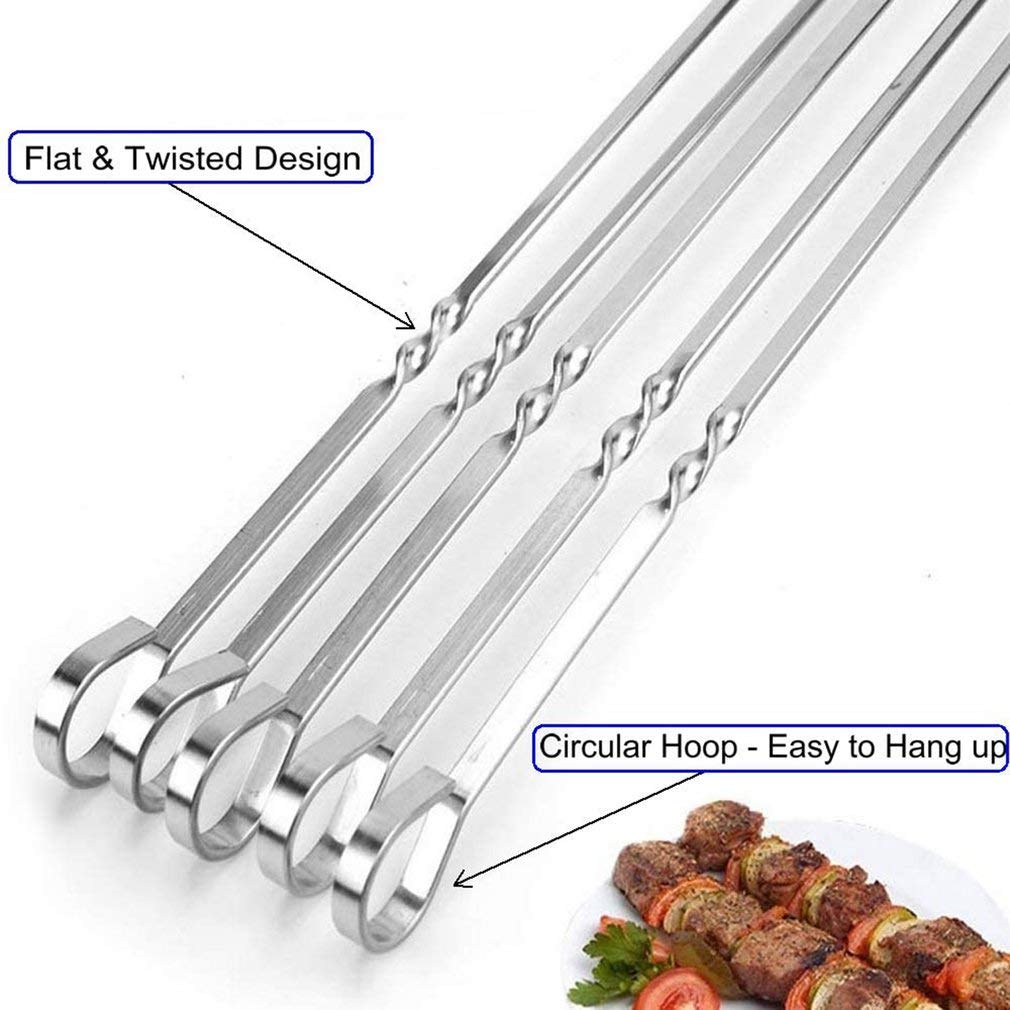 JOMVERL stainless steel skewers on a grill with food