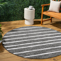 JONATHAN Y Berber Stripe Round Area Rug 3'1" Black/Ivory front view