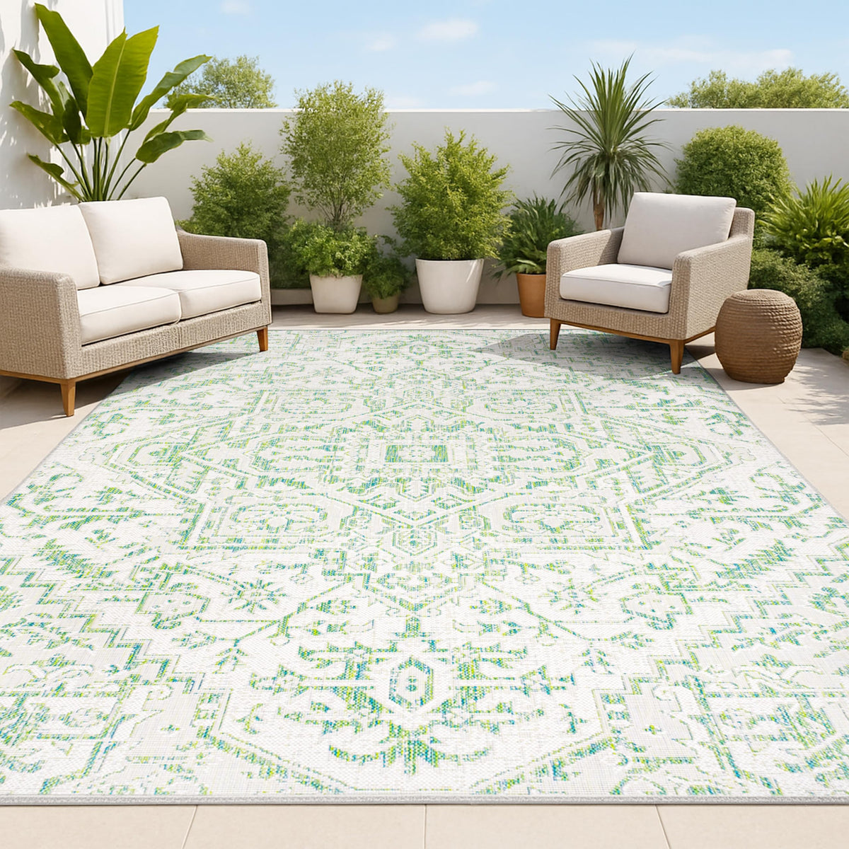JONATHAN Y Boho Medallion Area Rug 3'1" x 5' front view in Green/Cream