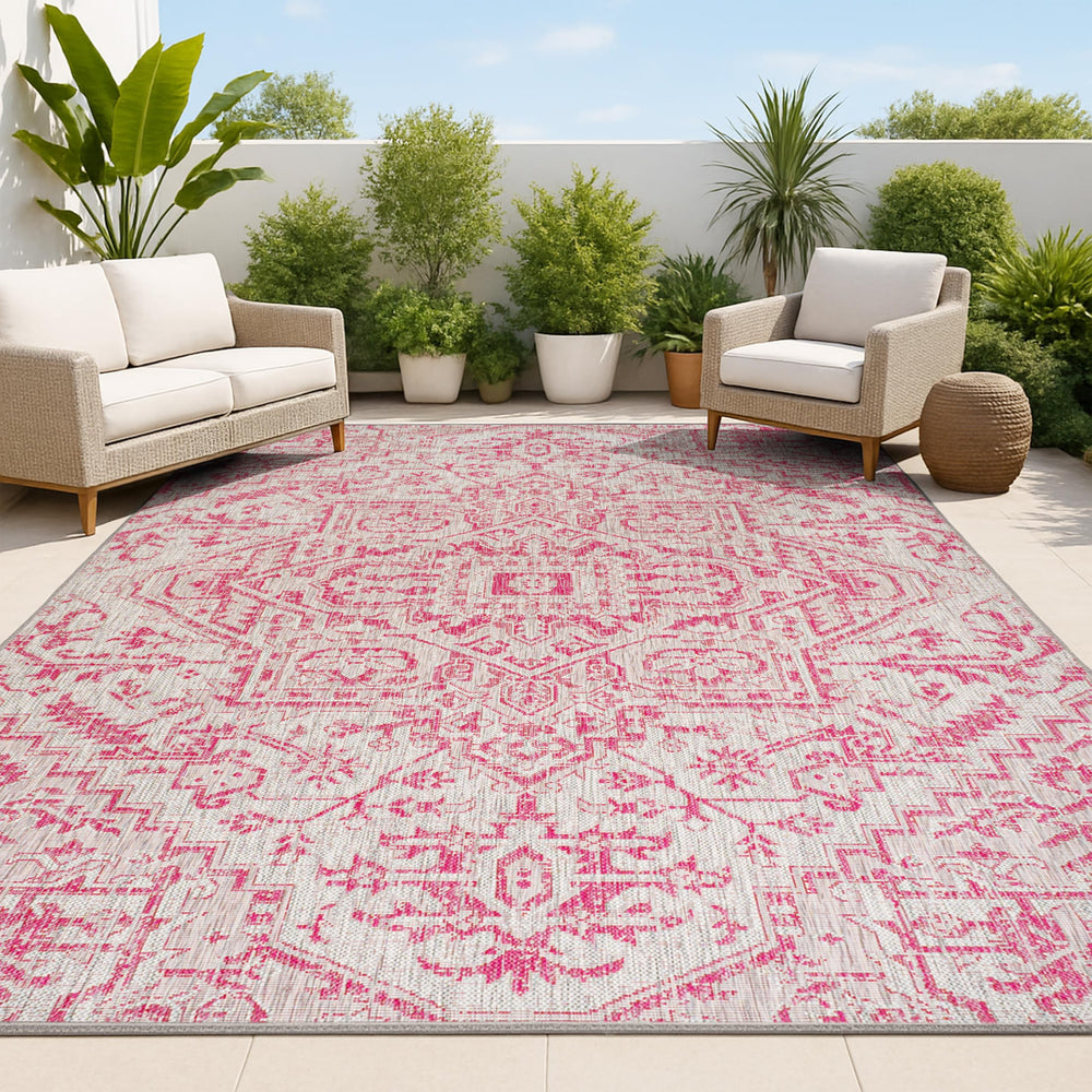 JONATHAN Y Boho Medallion Area Rug 3'1" x 5' Light Gray/Fuchsia front view