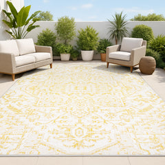 JONATHAN Y Boho Medallion Area Rug front view in cream and yellow