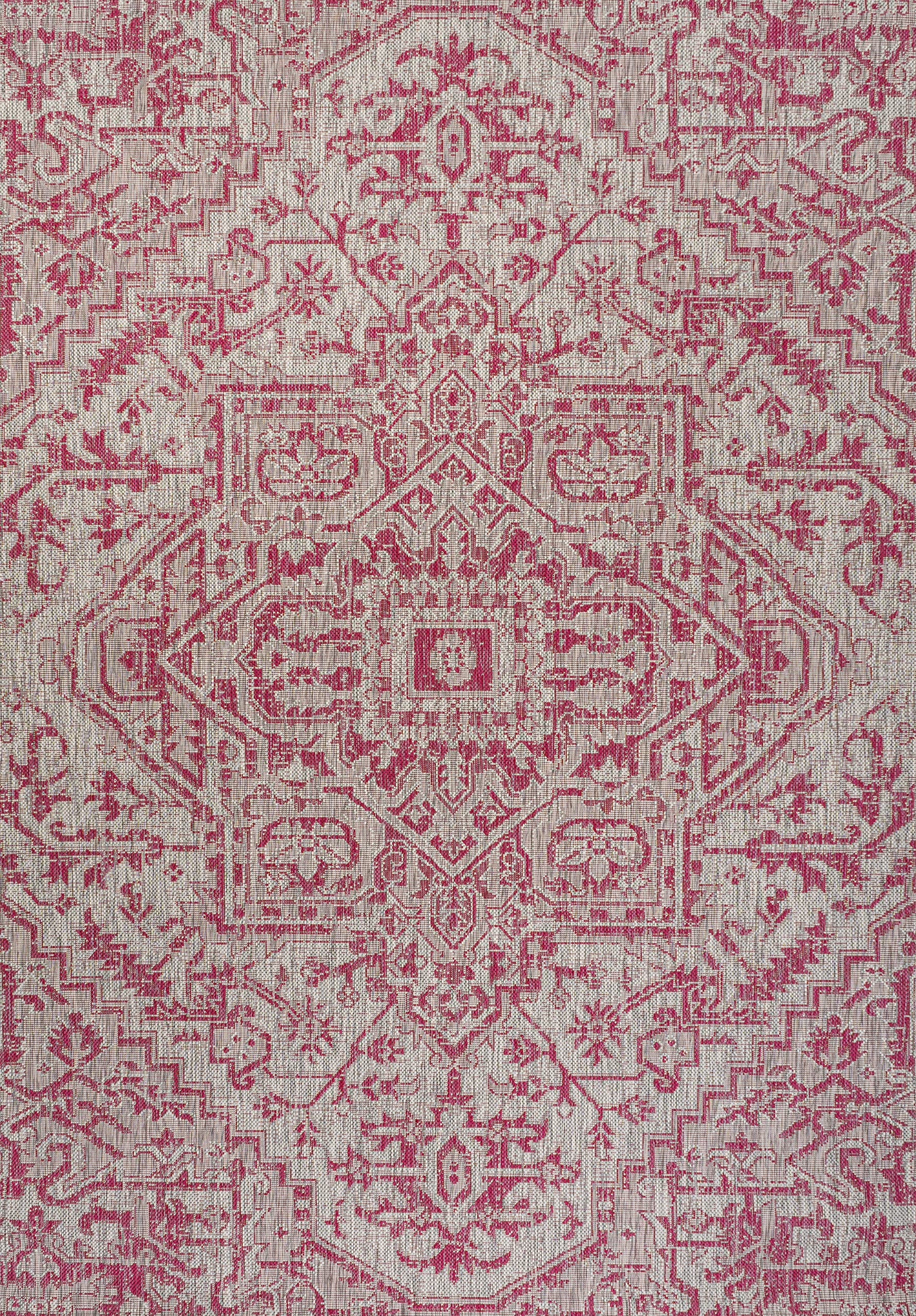 JONATHAN Y Boho Medallion Area Rug with a garden hose for cleaning