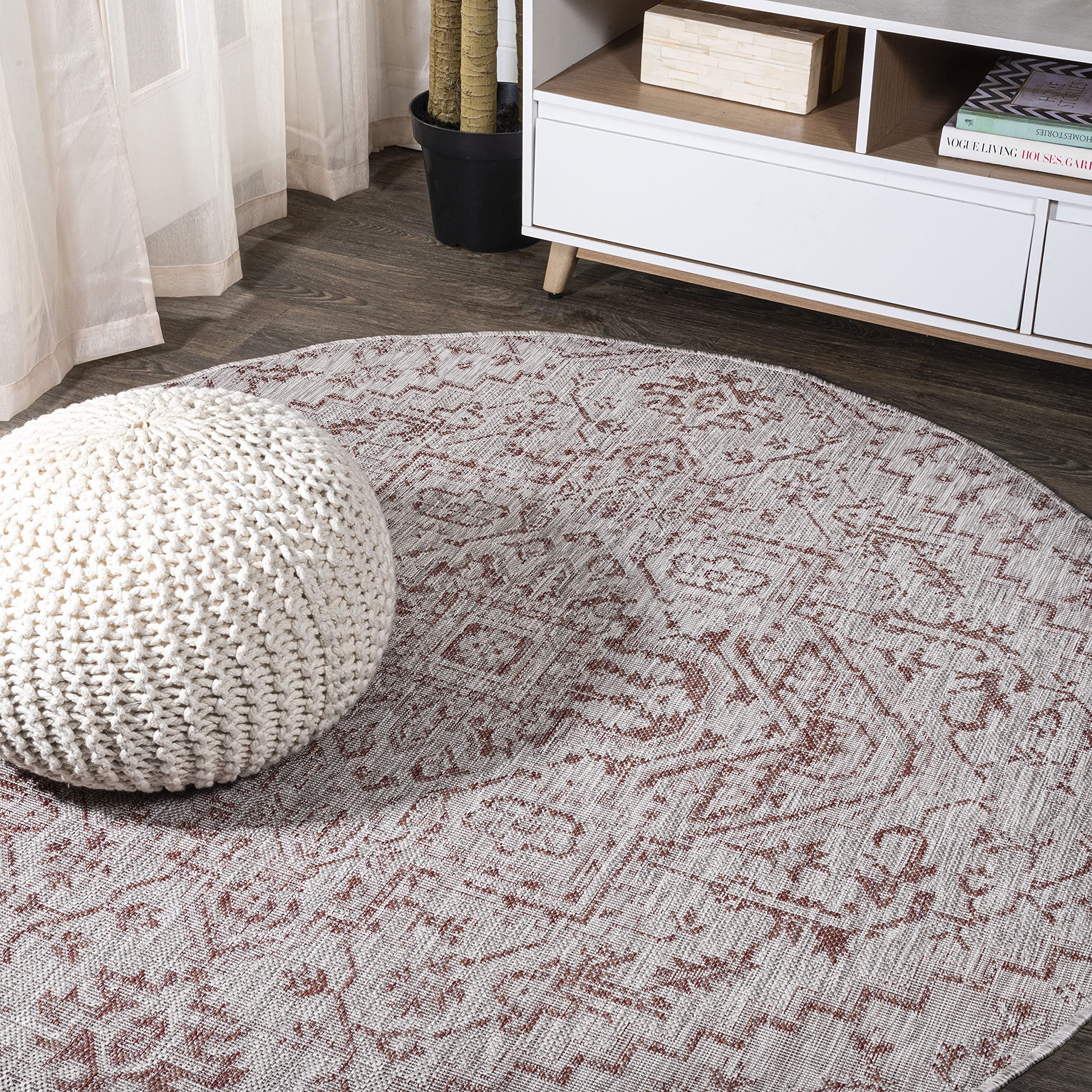 JONATHAN Y Boho Medallion Round Area Rug red and taupe front view