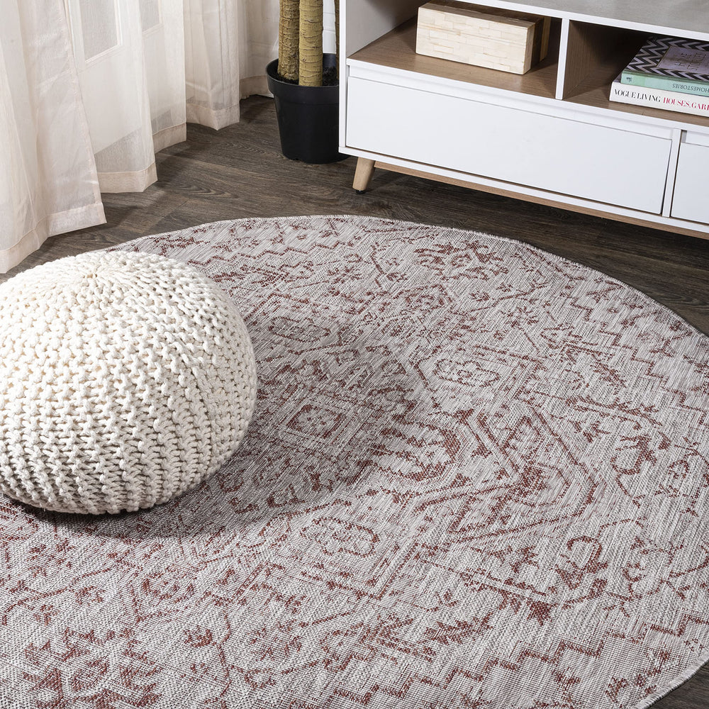 JONATHAN Y Boho Medallion Round Area Rug red and taupe front view