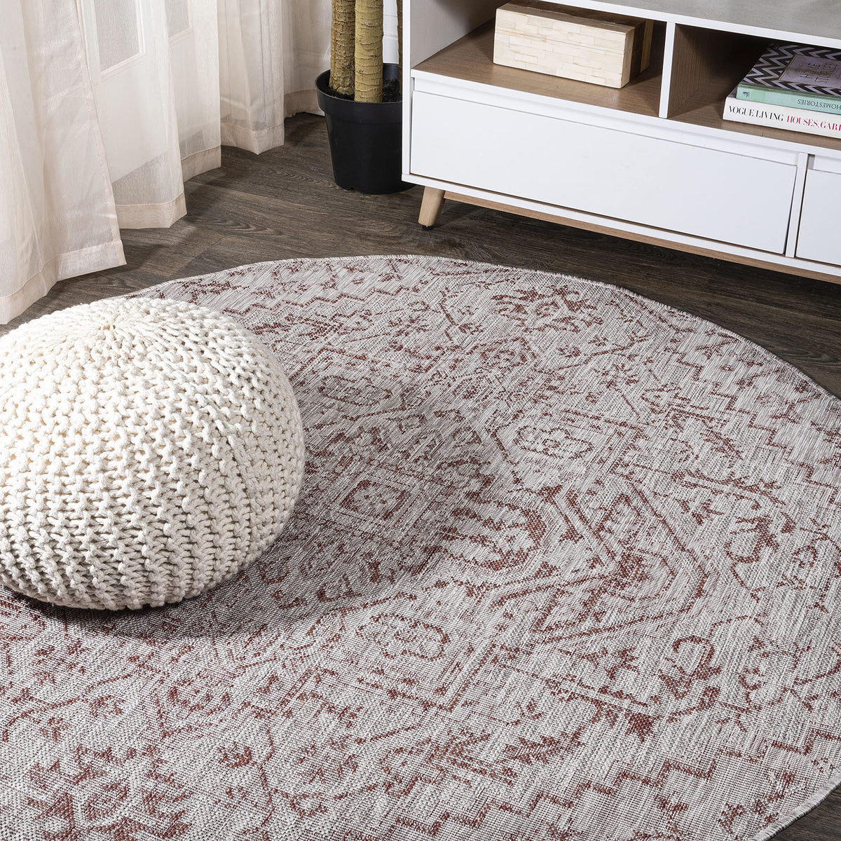 JONATHAN Y Boho Medallion Round Area Rug red and taupe front view